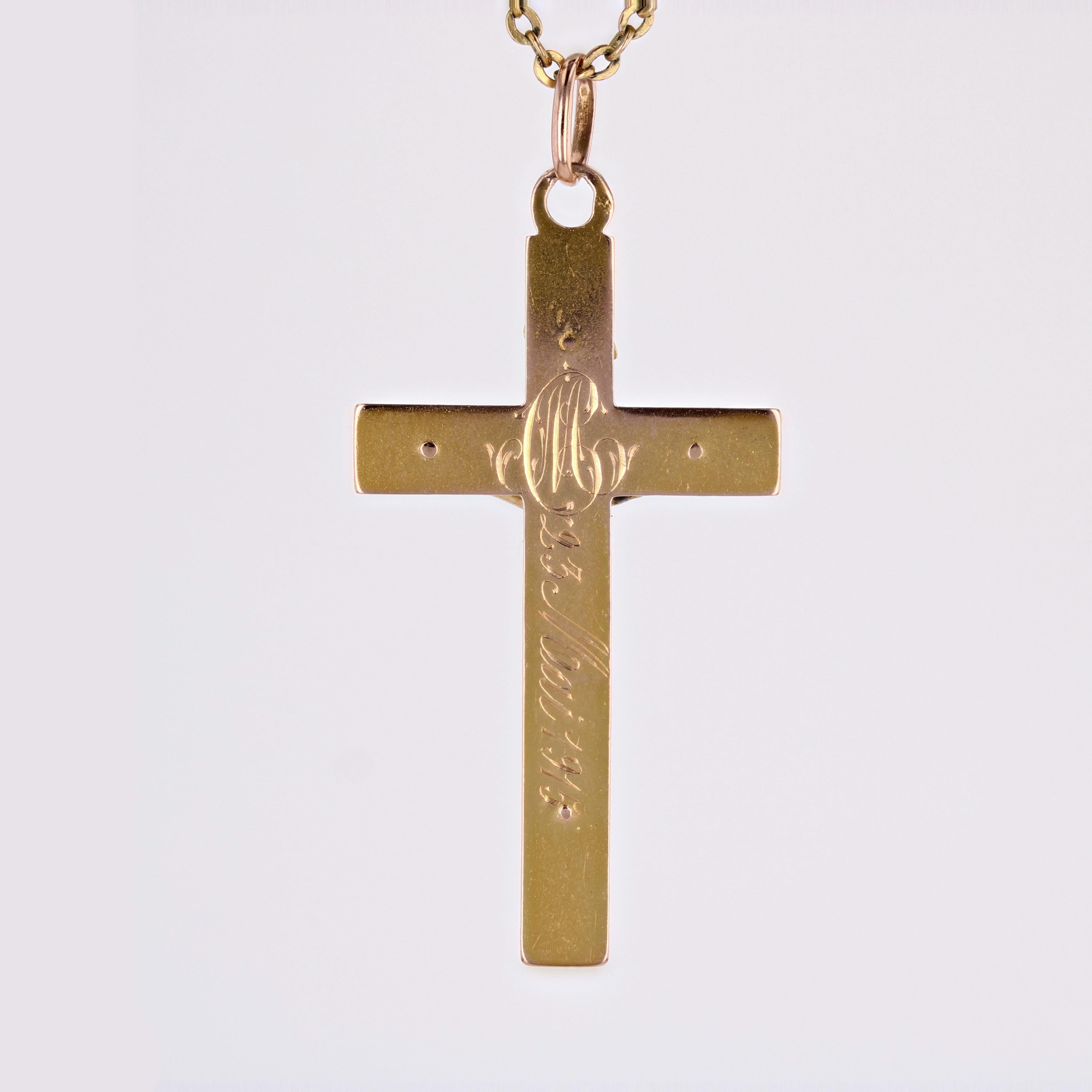 French 20th Century 18 Karat Rose Gold Christ Cross Pendant For Sale 4