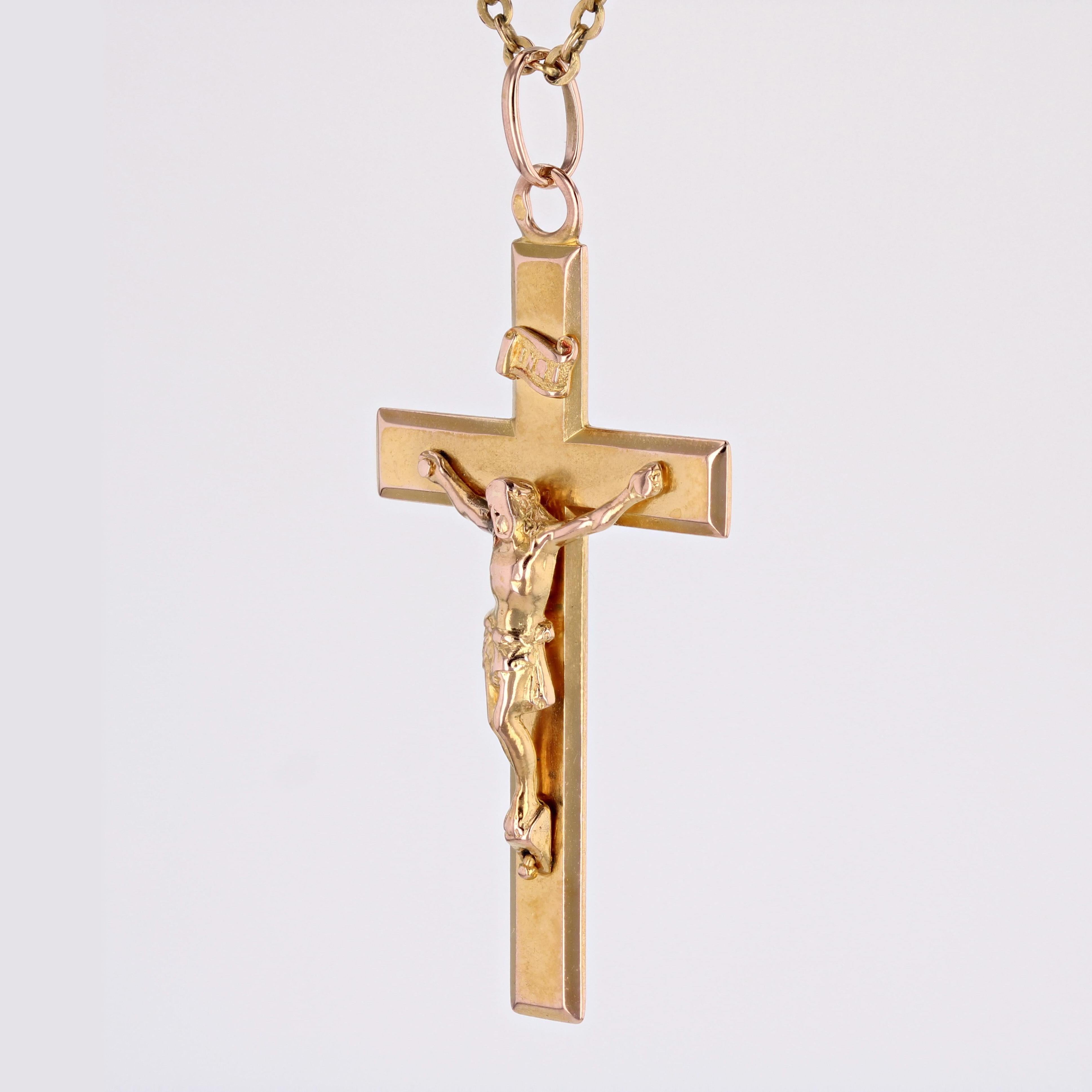 French 20th Century 18 Karat Rose Gold Christ Cross Pendant In Good Condition For Sale In Poitiers, FR