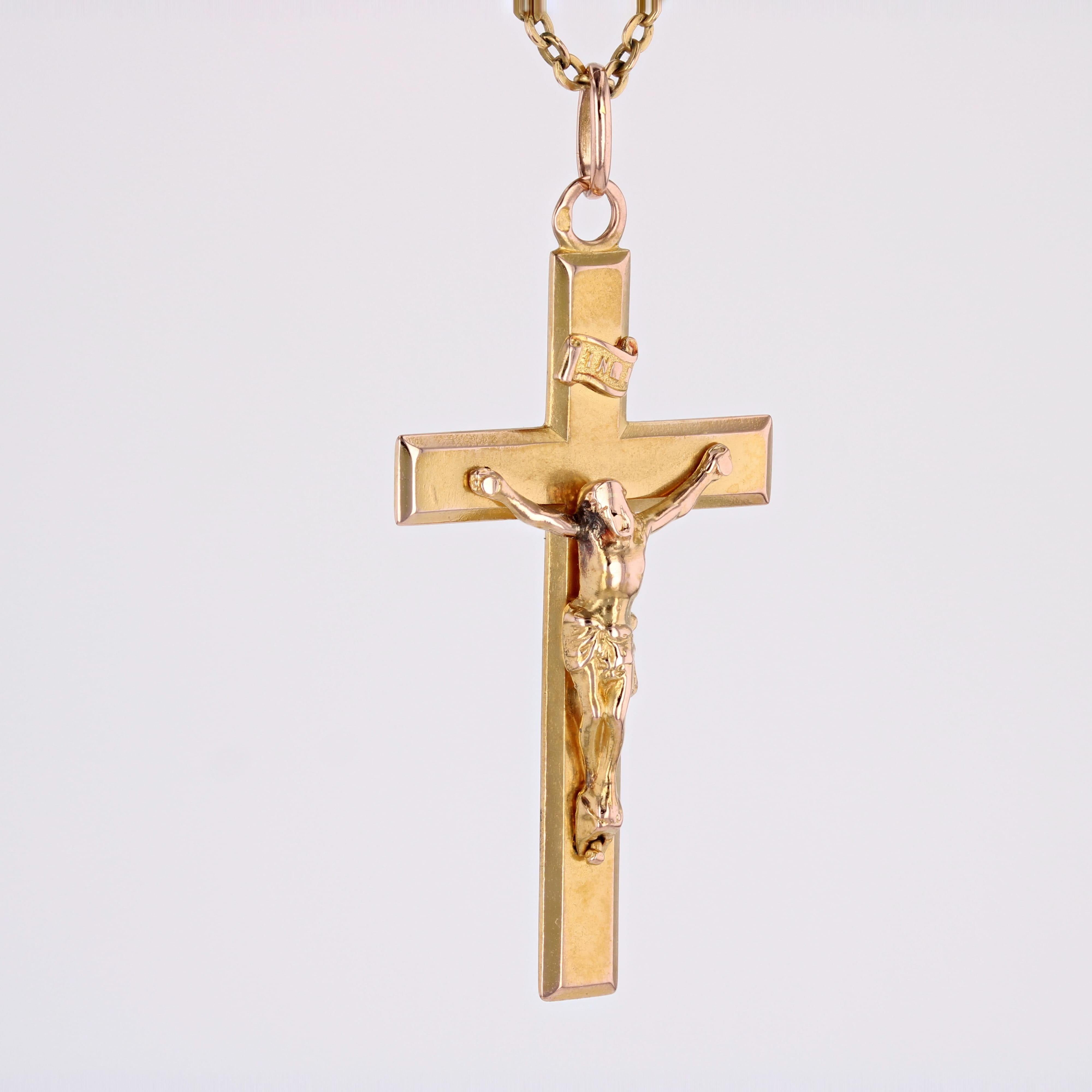 Women's or Men's French 20th Century 18 Karat Rose Gold Christ Cross Pendant For Sale