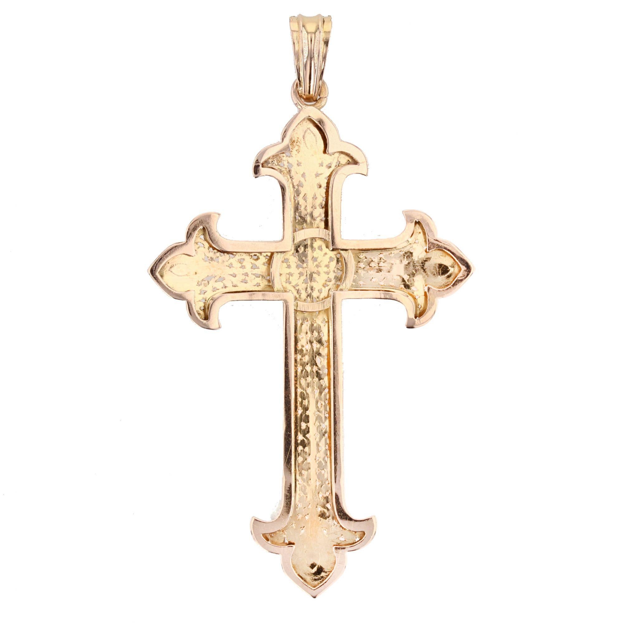 Belle Époque Pendentif croix en or rose 18 carats du 20ème siècle, France en vente