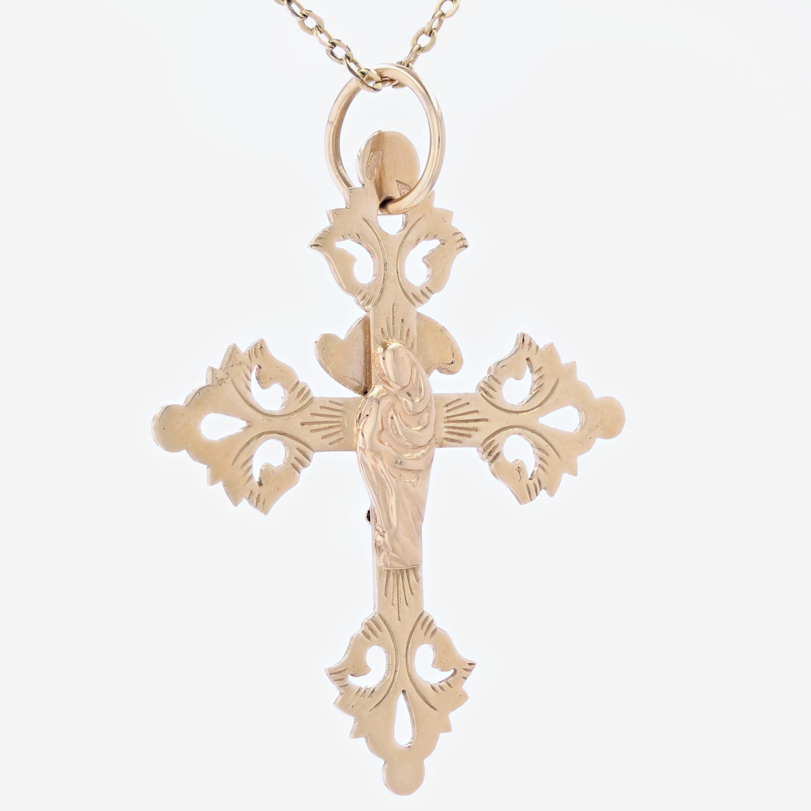 Pendentif croix français du 19ème siècle en or rose 18 carats Bon état - En vente à Poitiers, FR