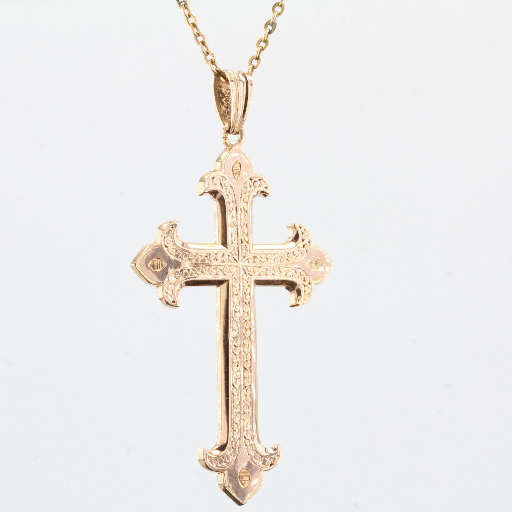 Pendentif croix en or rose 18 carats du 20ème siècle, France Pour femmes en vente