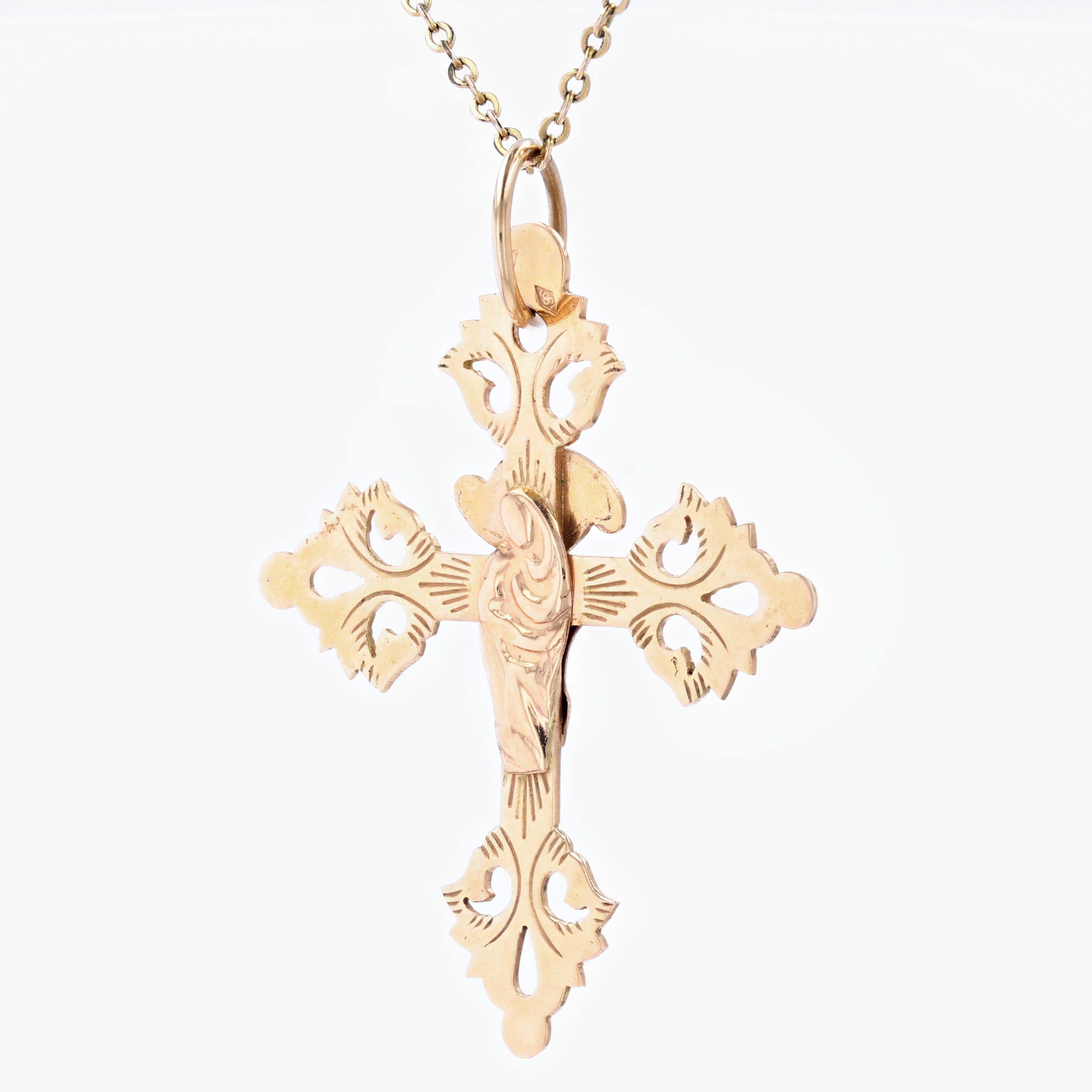 Pendentif croix français du 19ème siècle en or rose 18 carats Pour femmes en vente