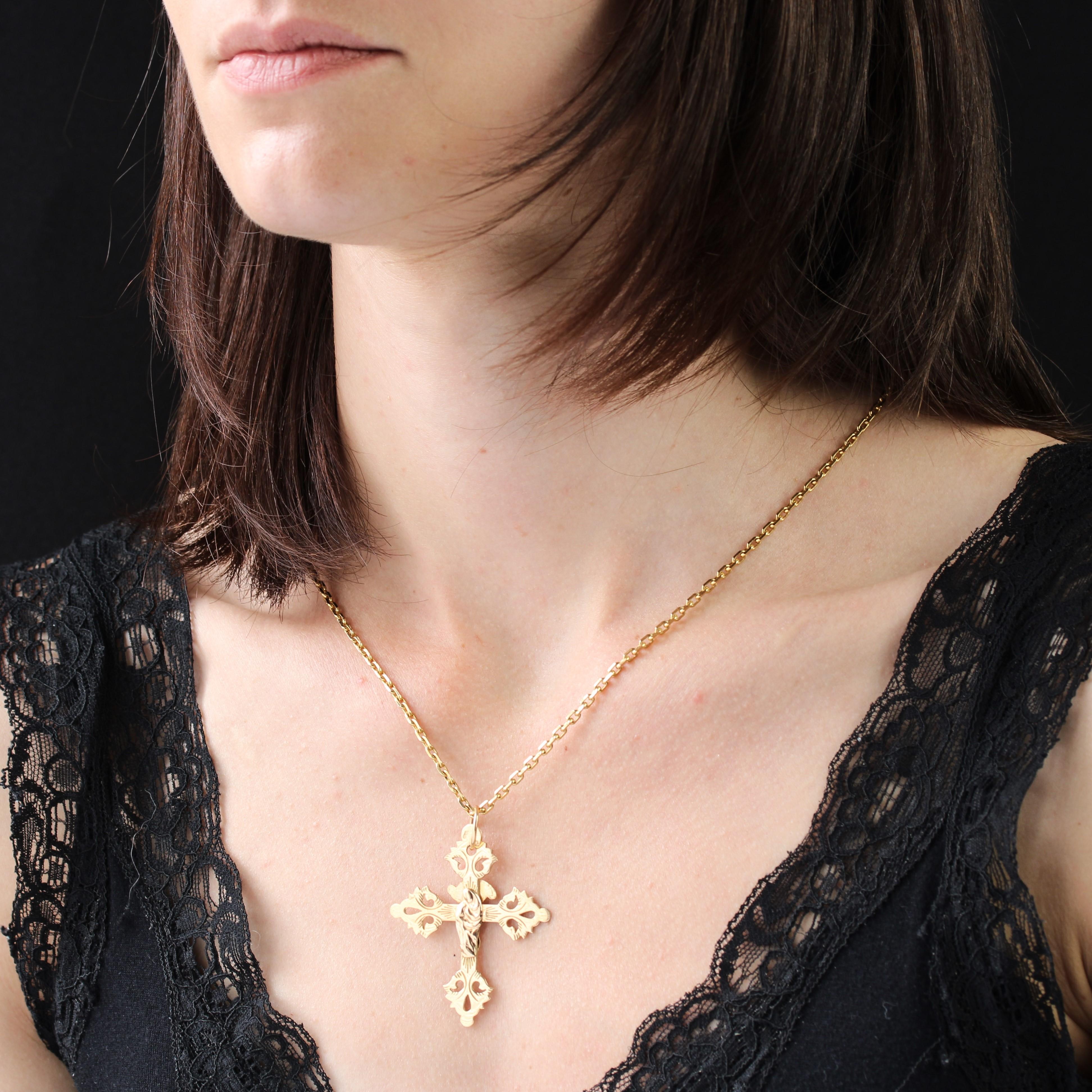 Pendentif croix français du 19ème siècle en or rose 18 carats en vente 1