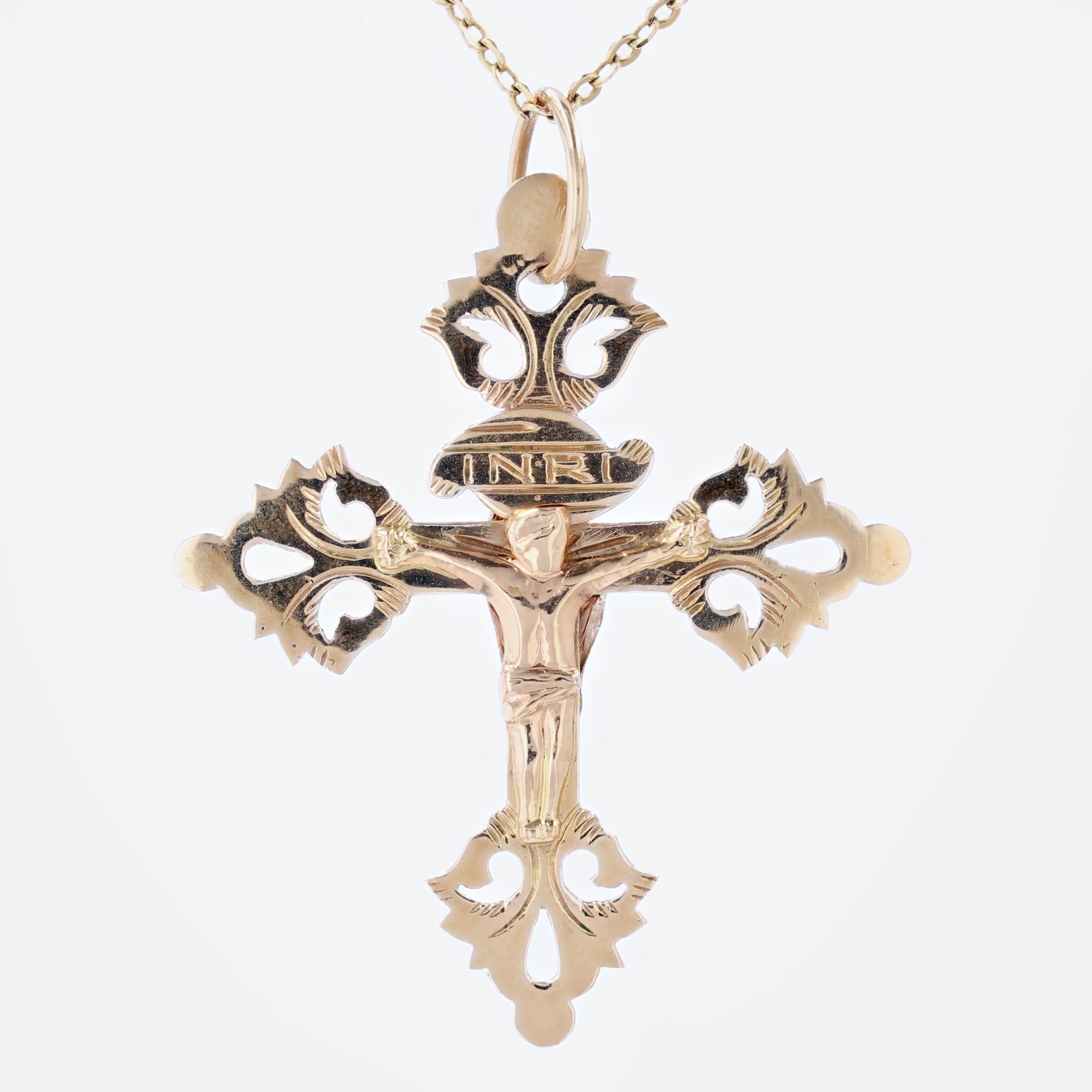Pendentif croix français du 19ème siècle en or rose 18 carats en vente 3