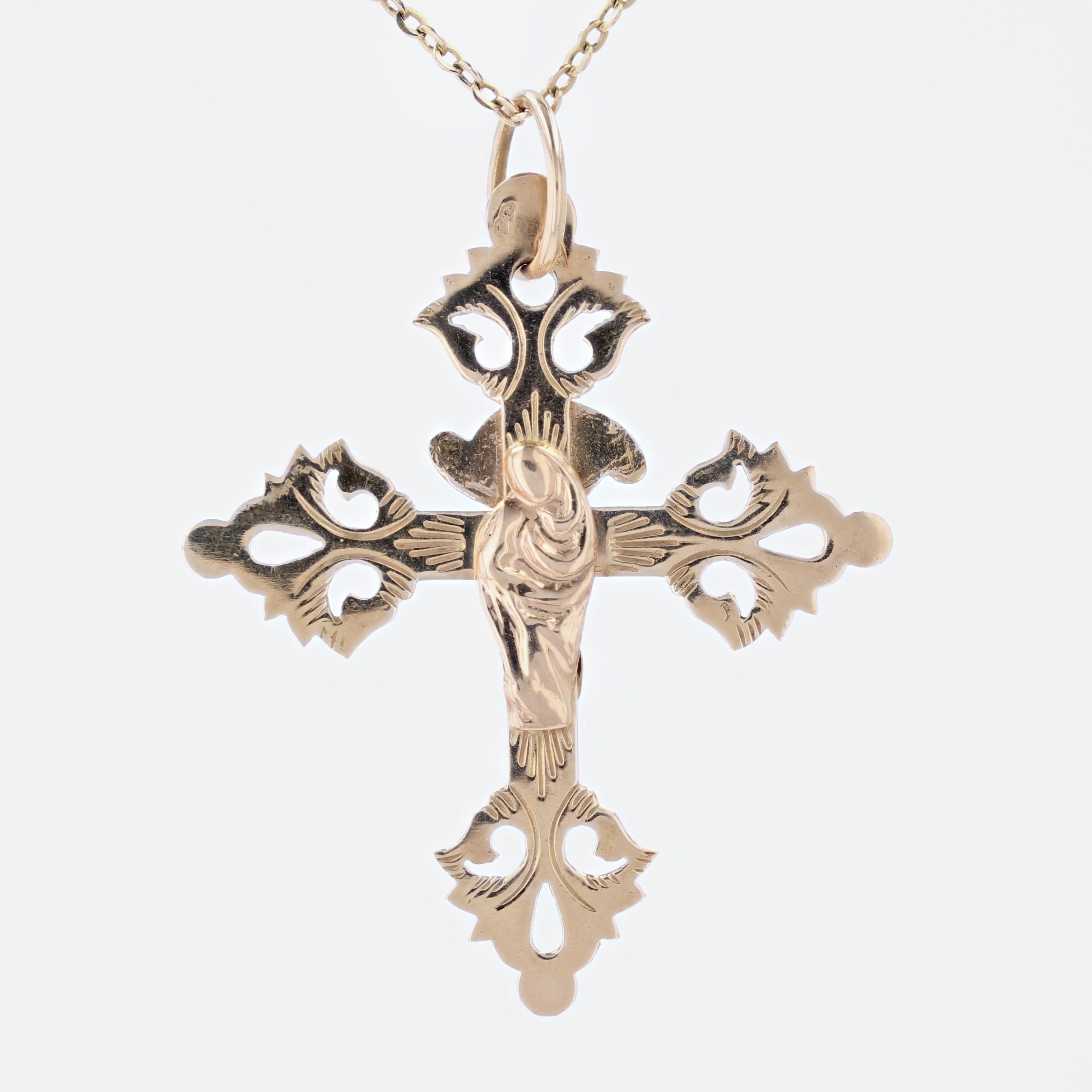 Pendentif croix français du 19ème siècle en or rose 18 carats en vente 4
