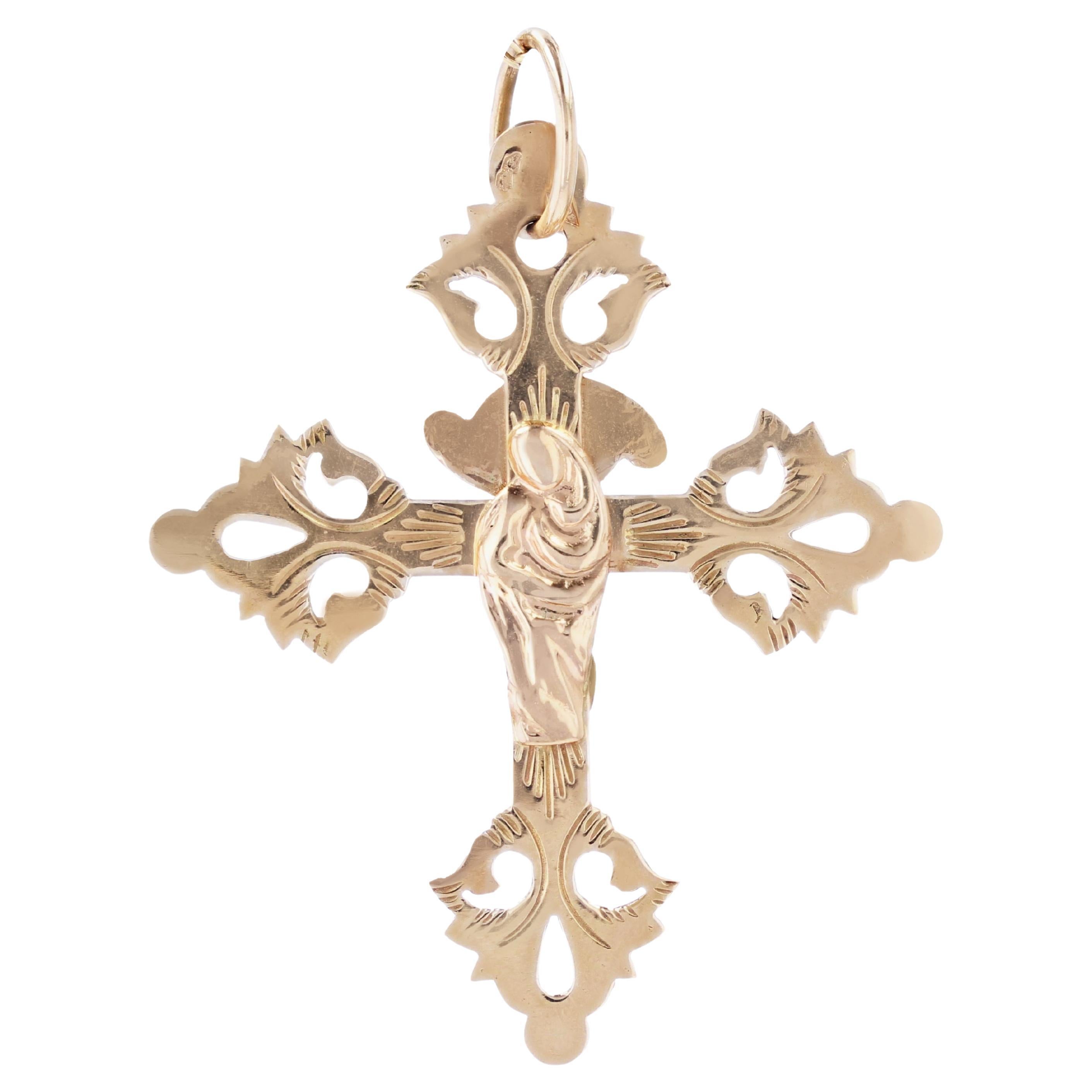 French 19th Century 18 Karat Rose Gold Cross Pendant