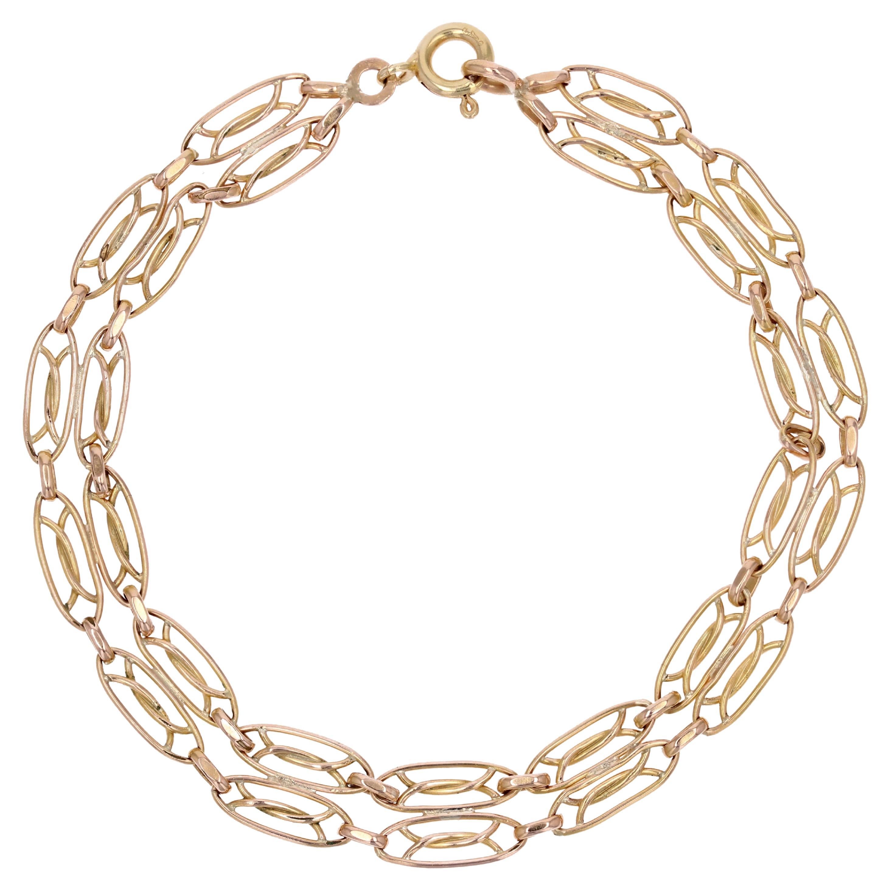 French 20th Century 18 Karat Rose Gold Double Row Bracelet