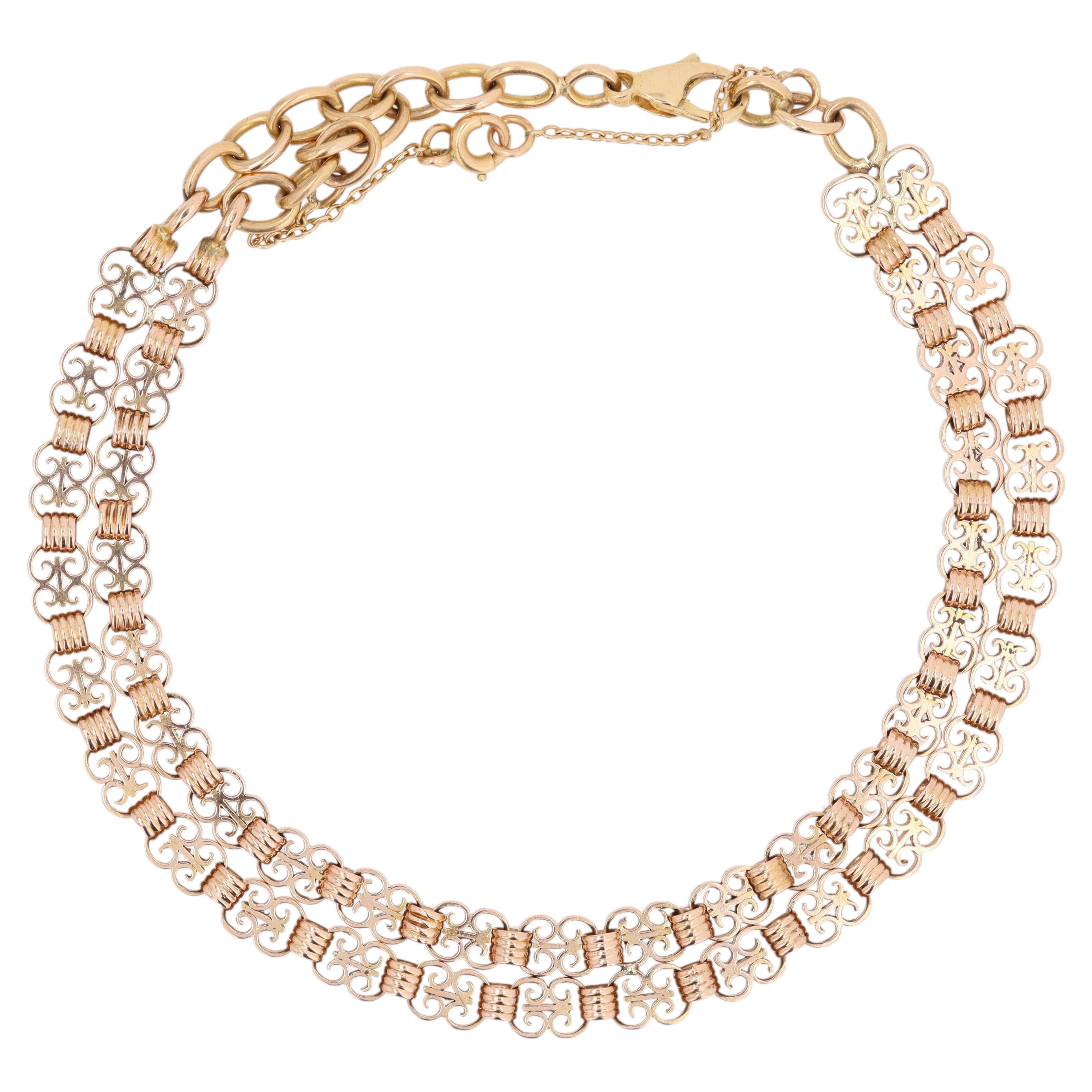 French 20th Century 18 Karat Rose Gold Double Row Chain Bracelet