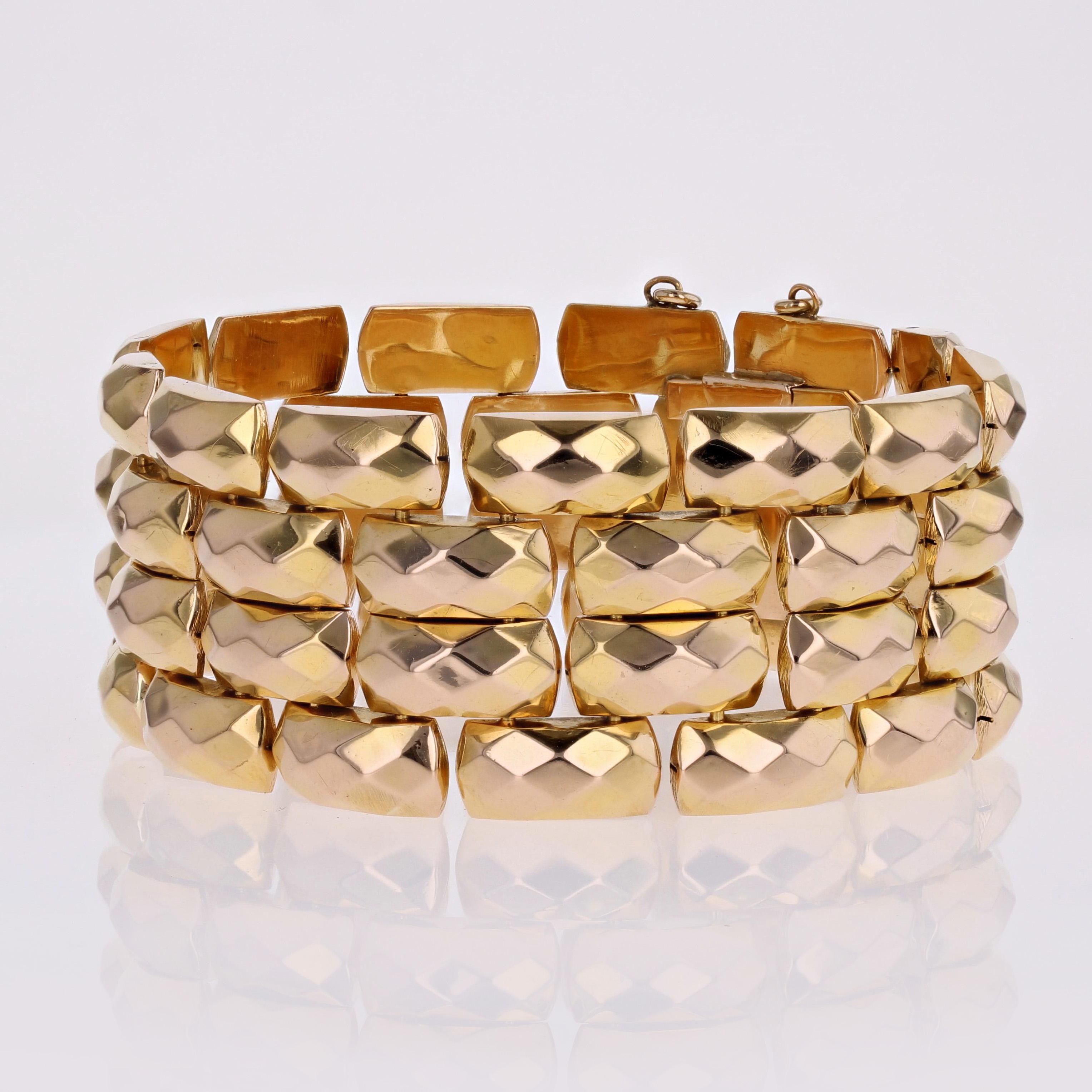 Women's French 20th Century 18 Karat Rose Gold Faceted Bracelet For Sale