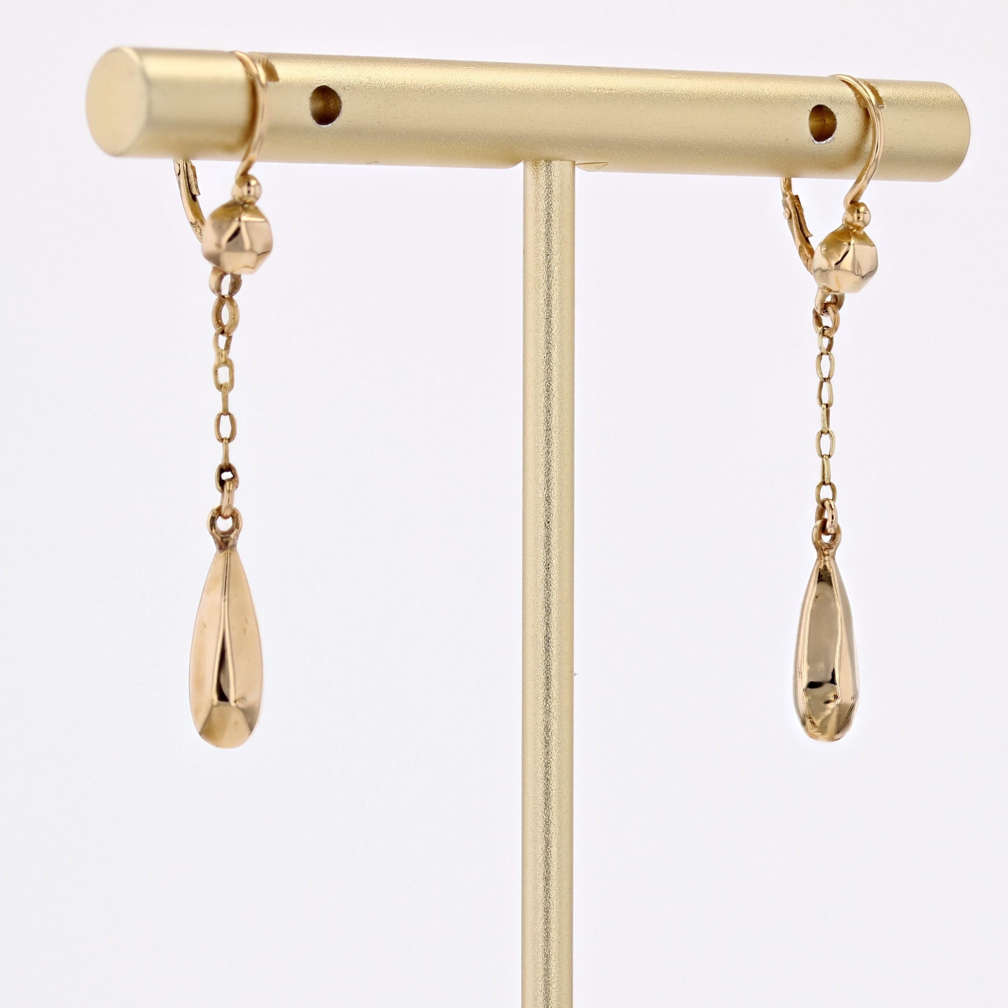 French 20th Century 18 Karat Rose Gold Faceted Drop Earrings In Good Condition In Poitiers, FR