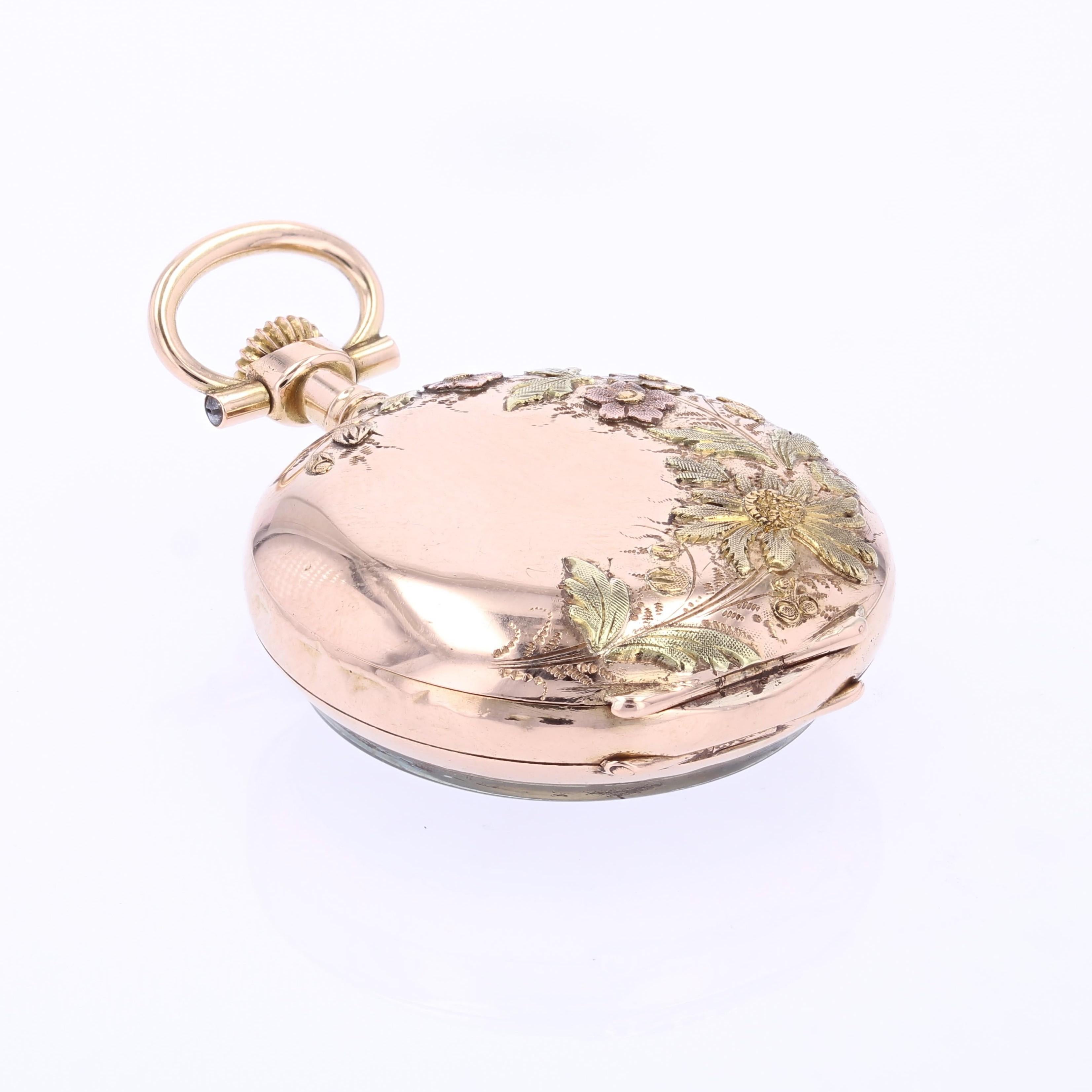 Pendentif de montre de poche en or rose 18 carats du 20e siècle, à motif floral en vente 6