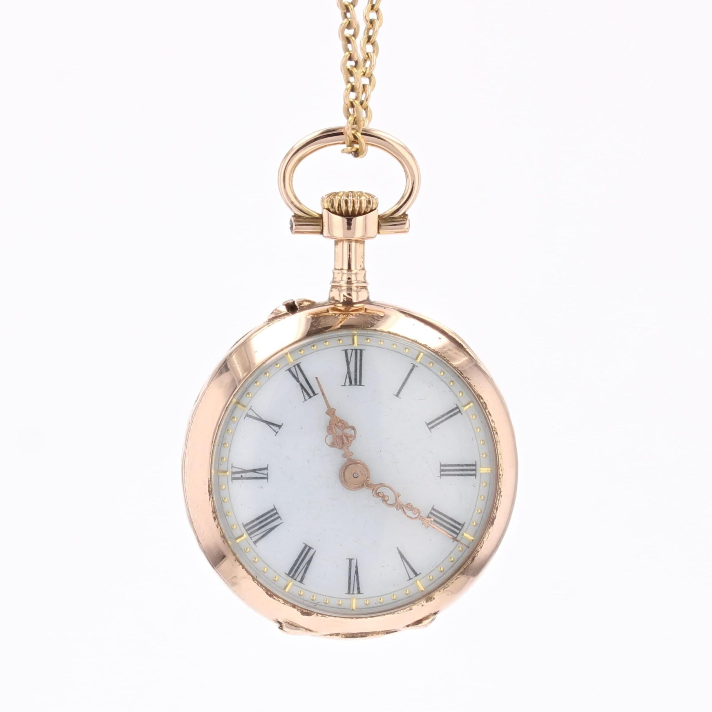 Belle Époque Pendentif de montre de poche en or rose 18 carats du 20e siècle, à motif floral en vente
