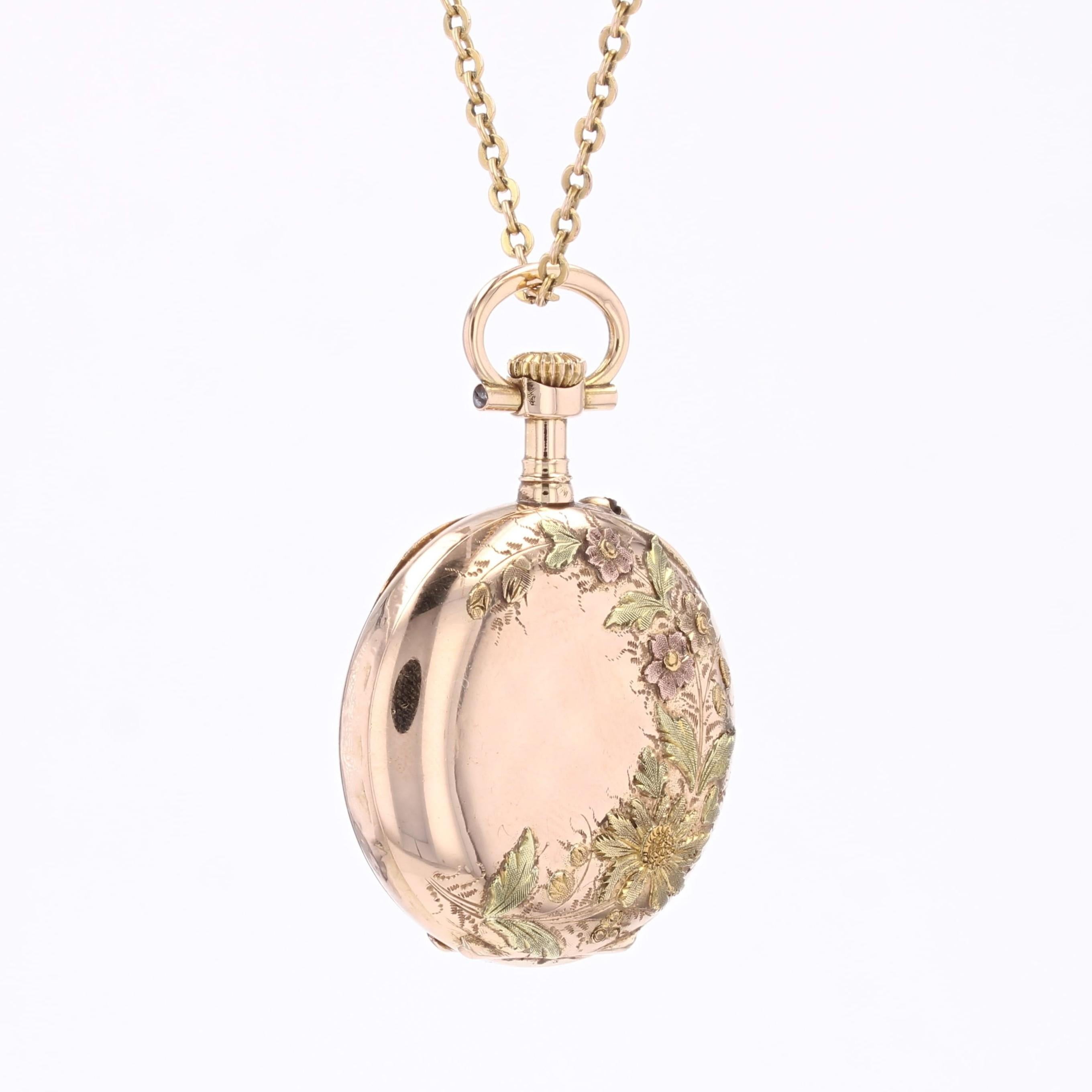 Pendentif de montre de poche en or rose 18 carats du 20e siècle, à motif floral Pour femmes en vente