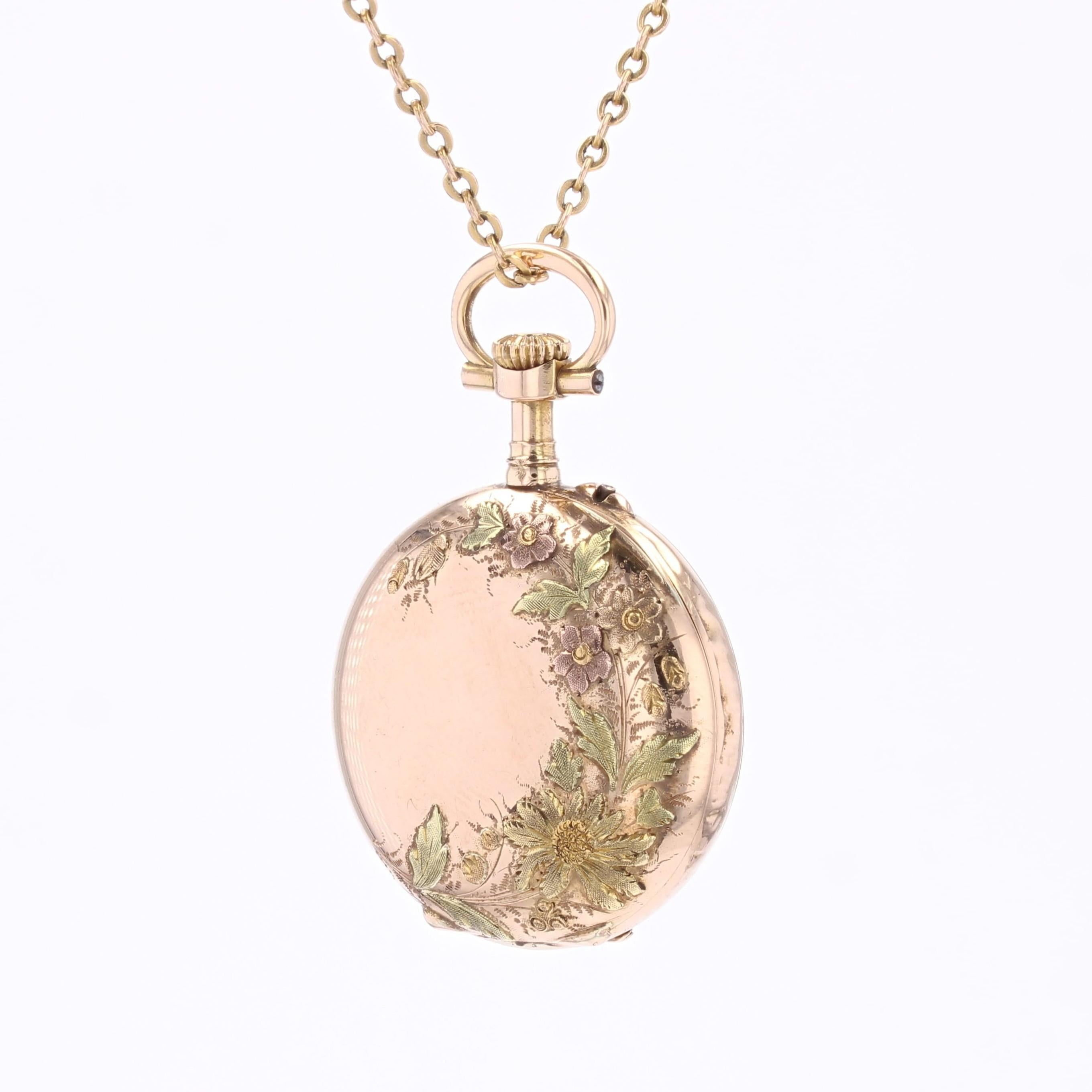 Pendentif de montre de poche en or rose 18 carats du 20e siècle, à motif floral en vente 1
