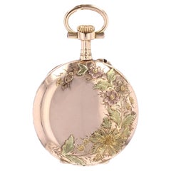 French 20th Century 18 Karat Rose Gold Floral Pattern Pocket Watch Pendant