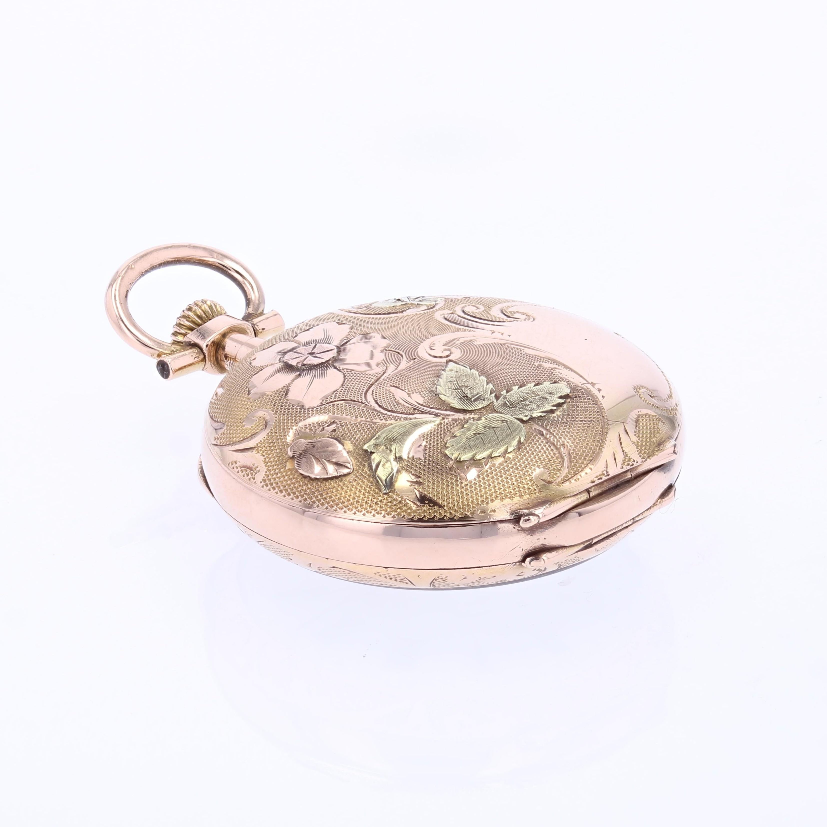 Pendentif de montre de poche en or rose 18 carats du 20e siècle, à motif de fleurs en vente 5