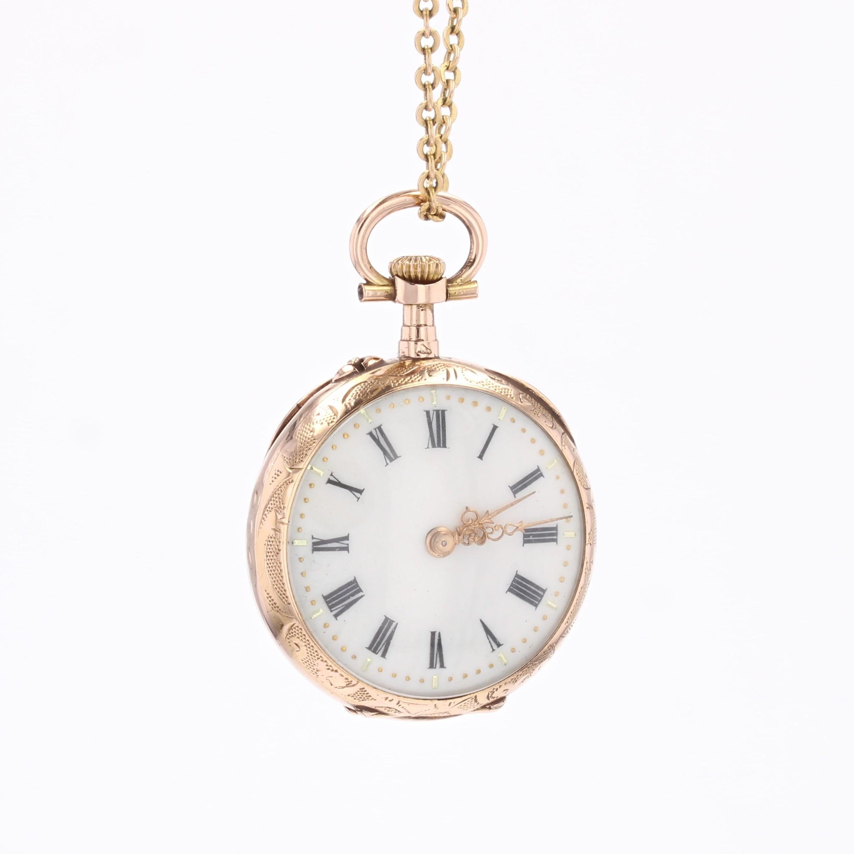 Belle Époque Pendentif de montre de poche en or rose 18 carats du 20e siècle, à motif de fleurs en vente