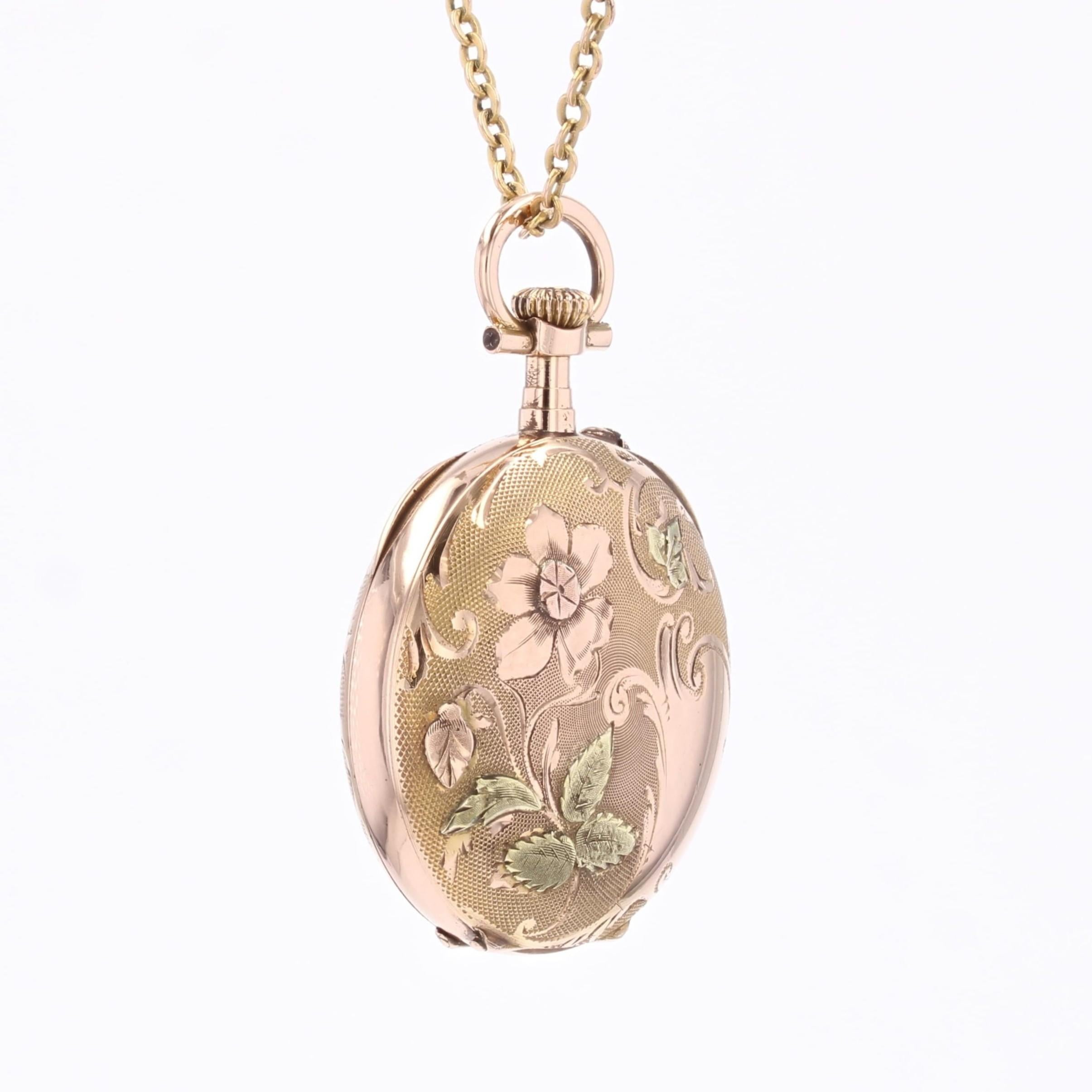 Pendentif de montre de poche en or rose 18 carats du 20e siècle, à motif de fleurs en vente 1