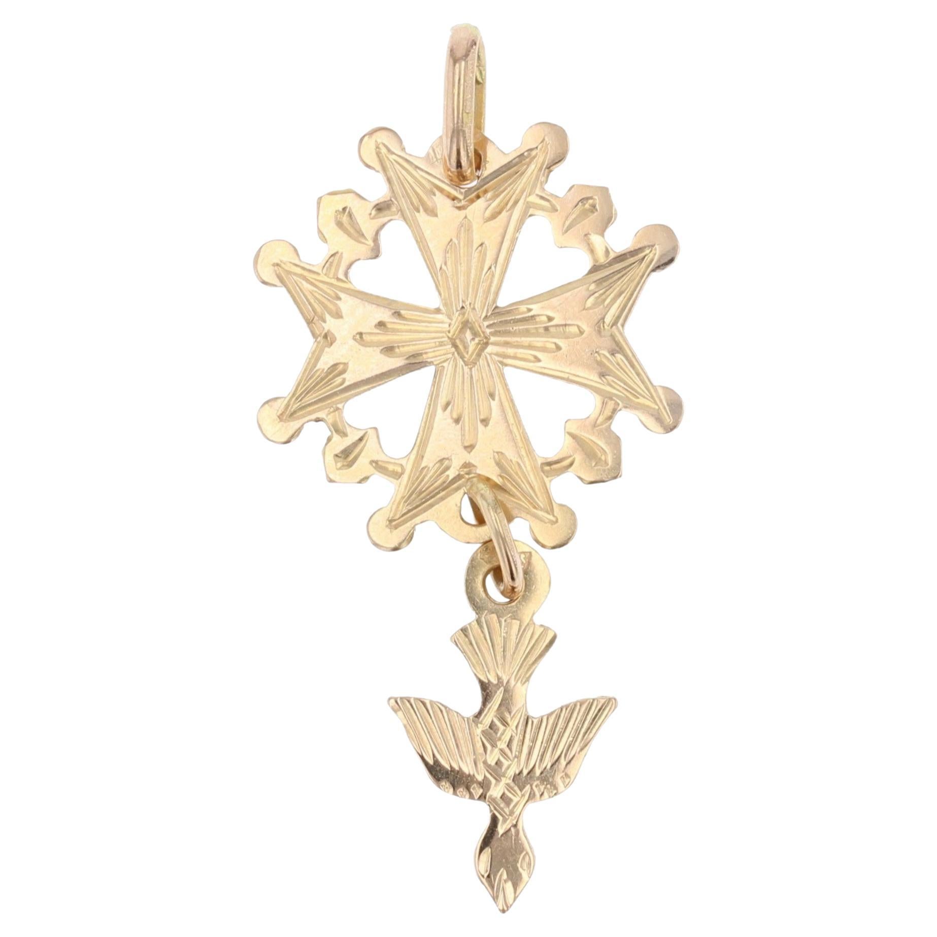French 20th Century 18 Karat Rose Gold Cross Pendant For Sale at 1stDibs