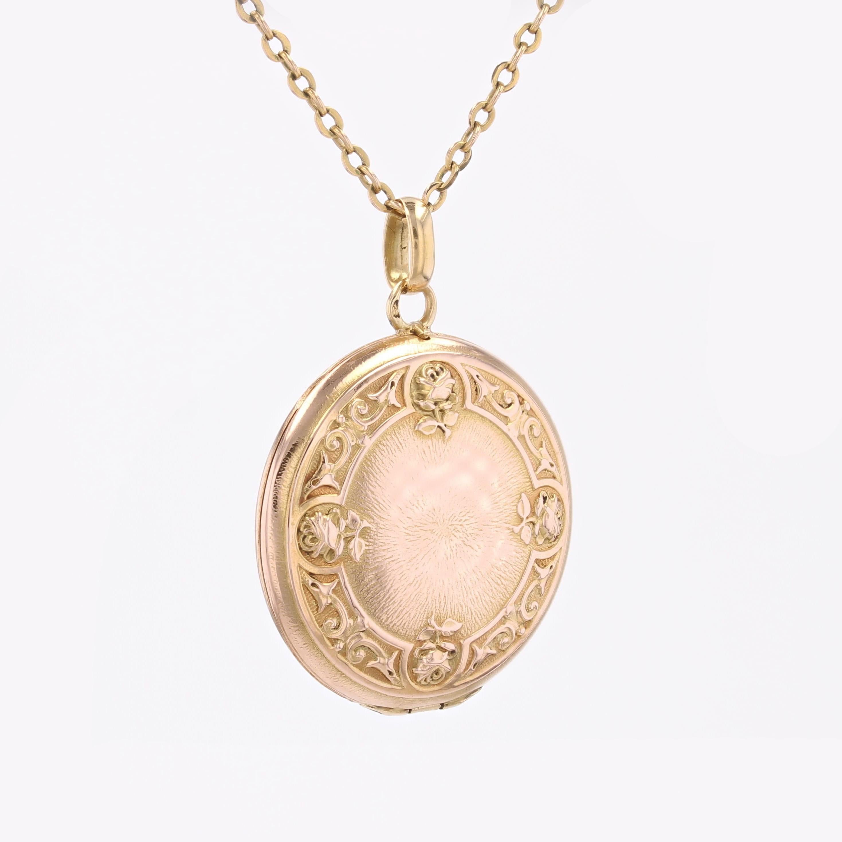 Pendentif médaillon en or rose 18 carats français du 20e siècle Bon état - En vente à Poitiers, FR