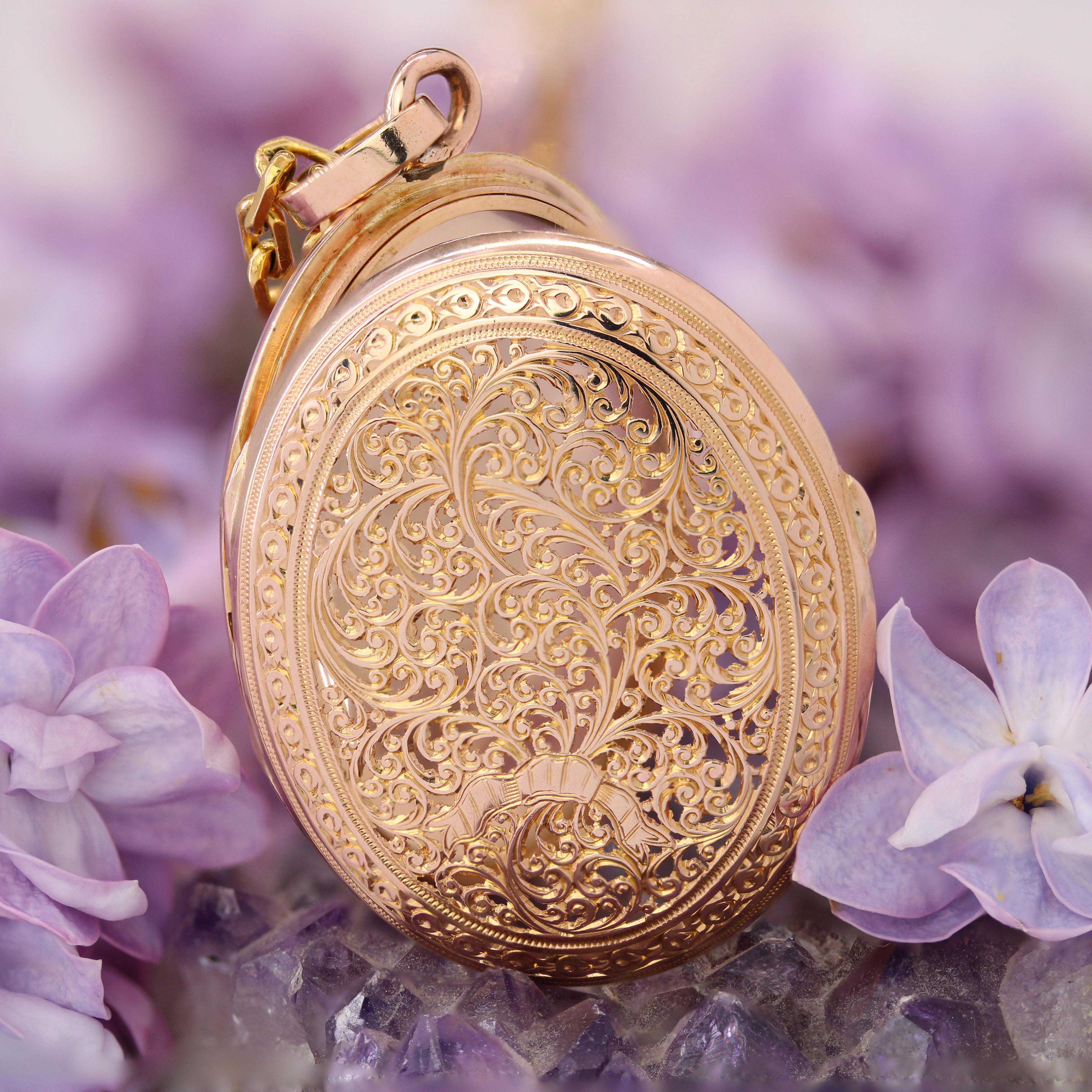 Pendentif ovale en or rose 18 carats du 20e siècle en vente 3