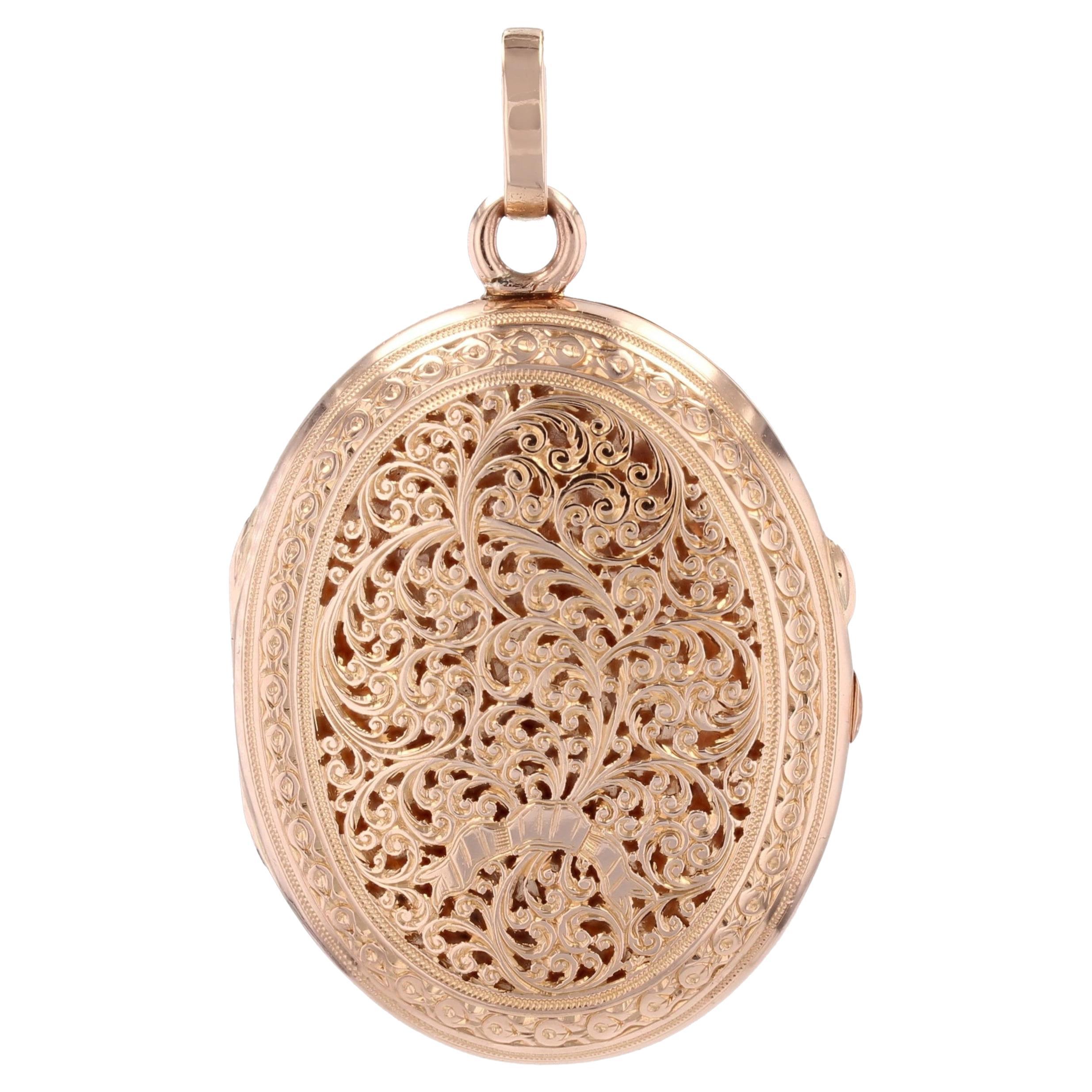 French 20th Century 18 Karat Rose Gold Oval Pierced Locket Pendant