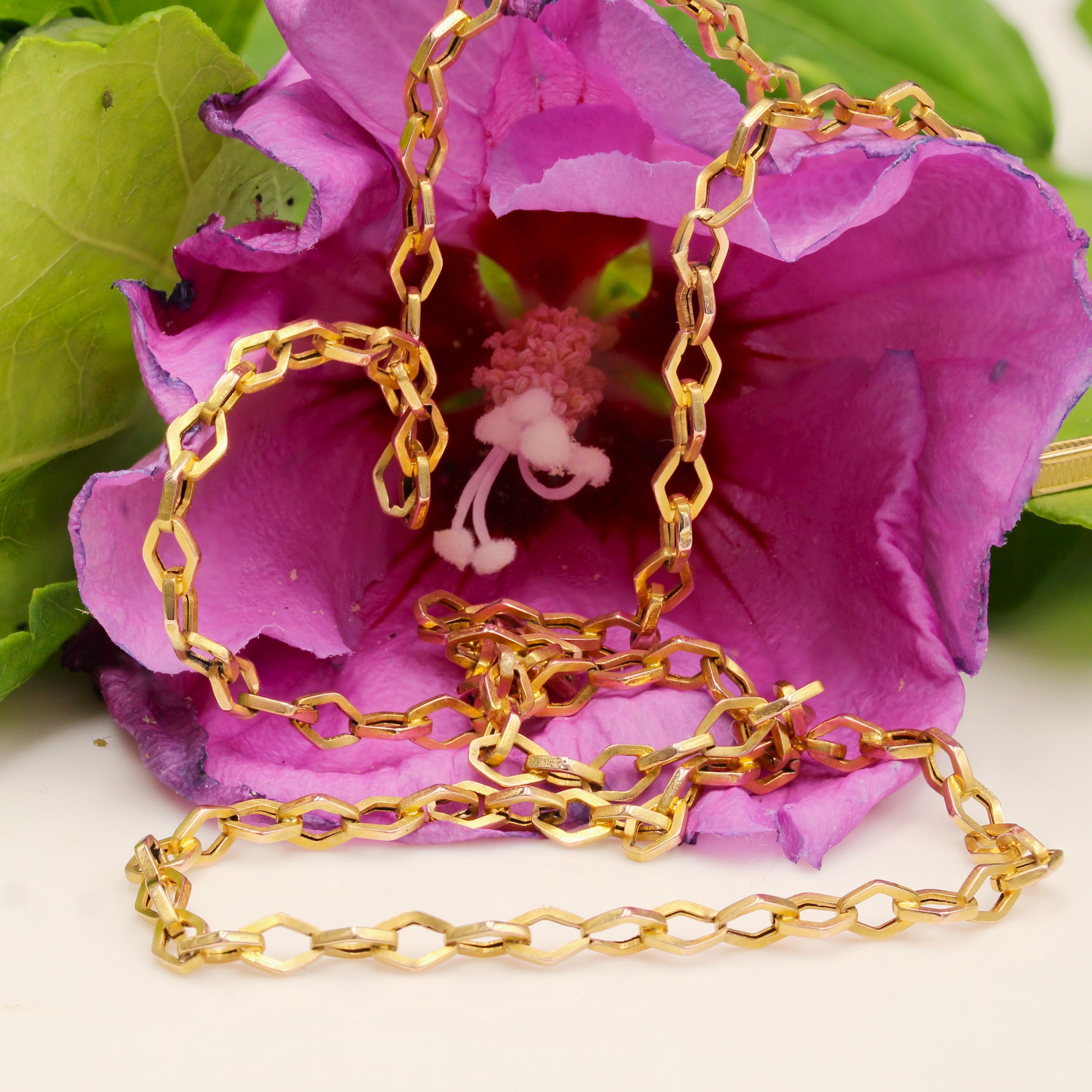 French 20th Century 18 Karat Rose Gold Rhombic Link Chain Necklace For Sale 6