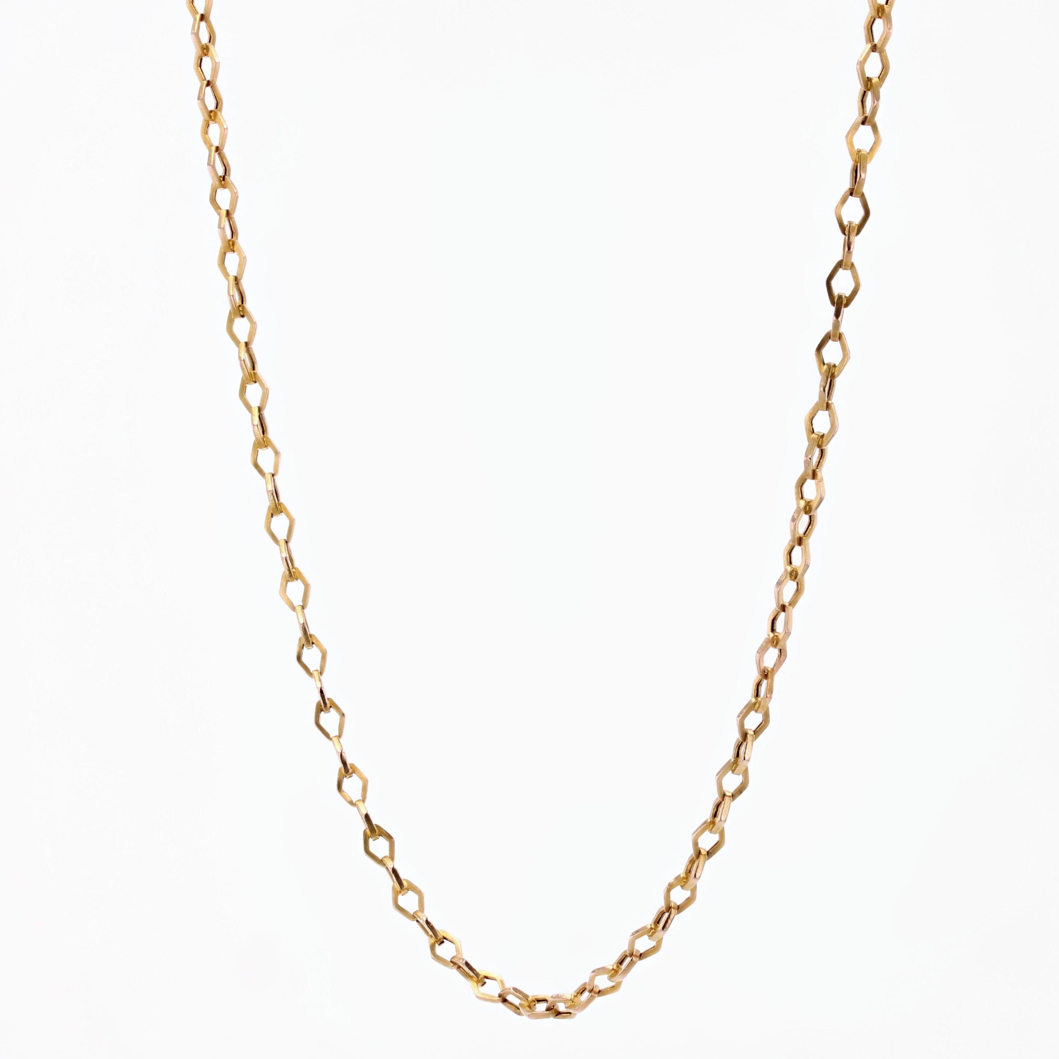 Women's or Men's French 20th Century 18 Karat Rose Gold Rhombic Link Chain Necklace For Sale