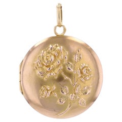Colgante medallón rosa de oro rosa francés de 18 quilates del siglo XX