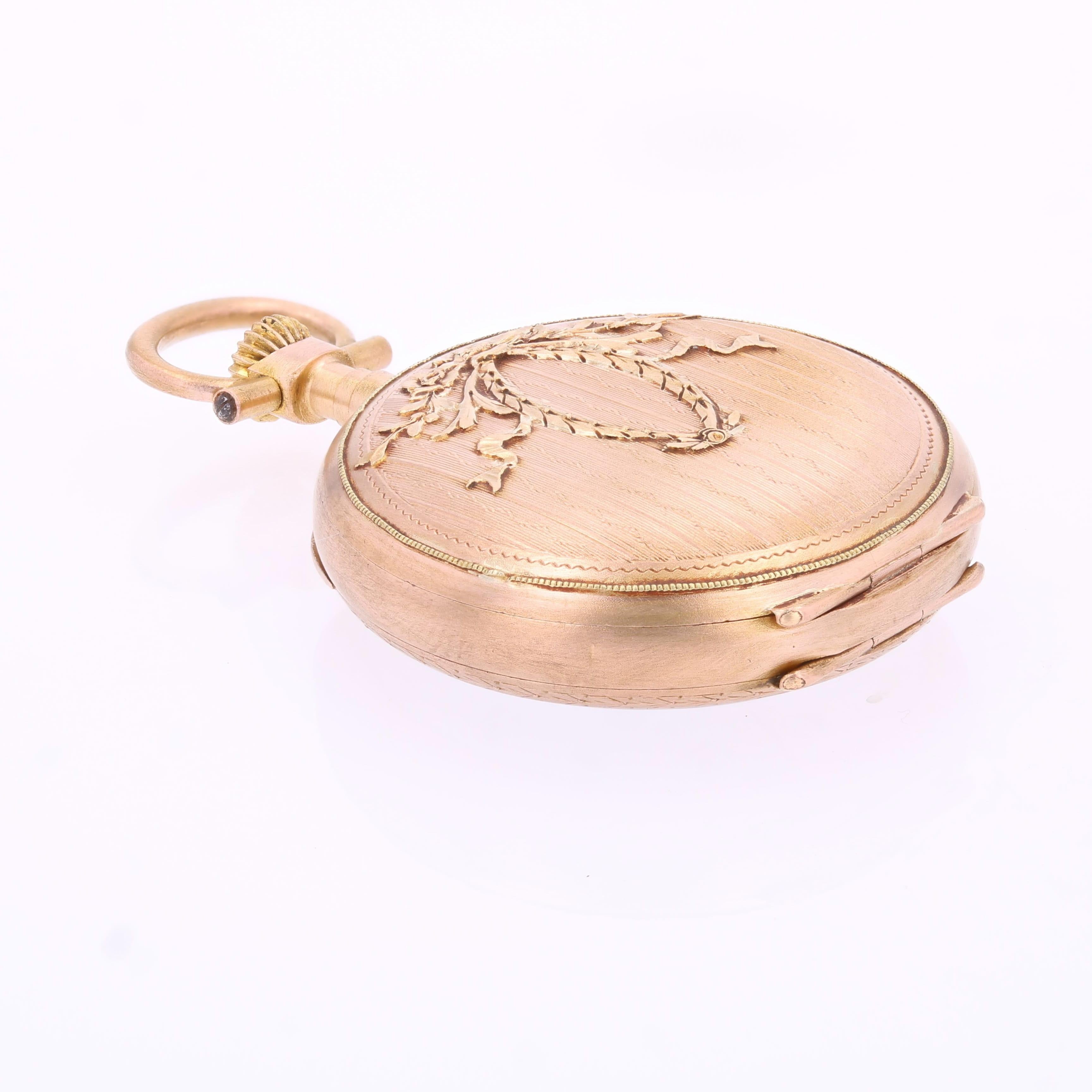 Pendentif montre de poche en or rose 18 carats français du 20e siècle en vente 5