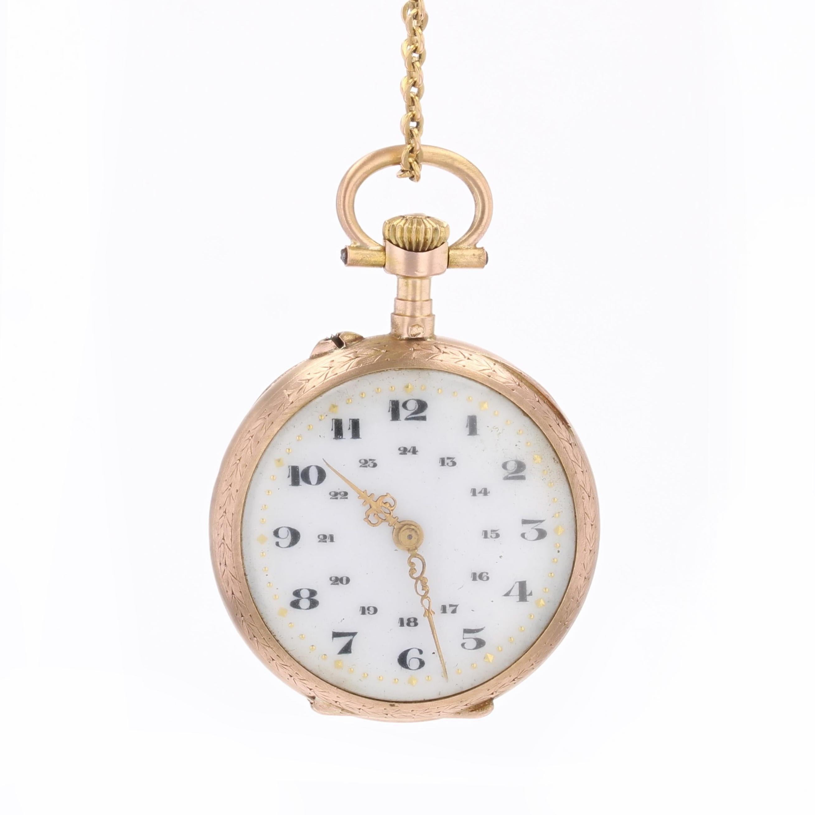 Belle Époque Pendentif montre de poche en or rose 18 carats français du 20e siècle en vente
