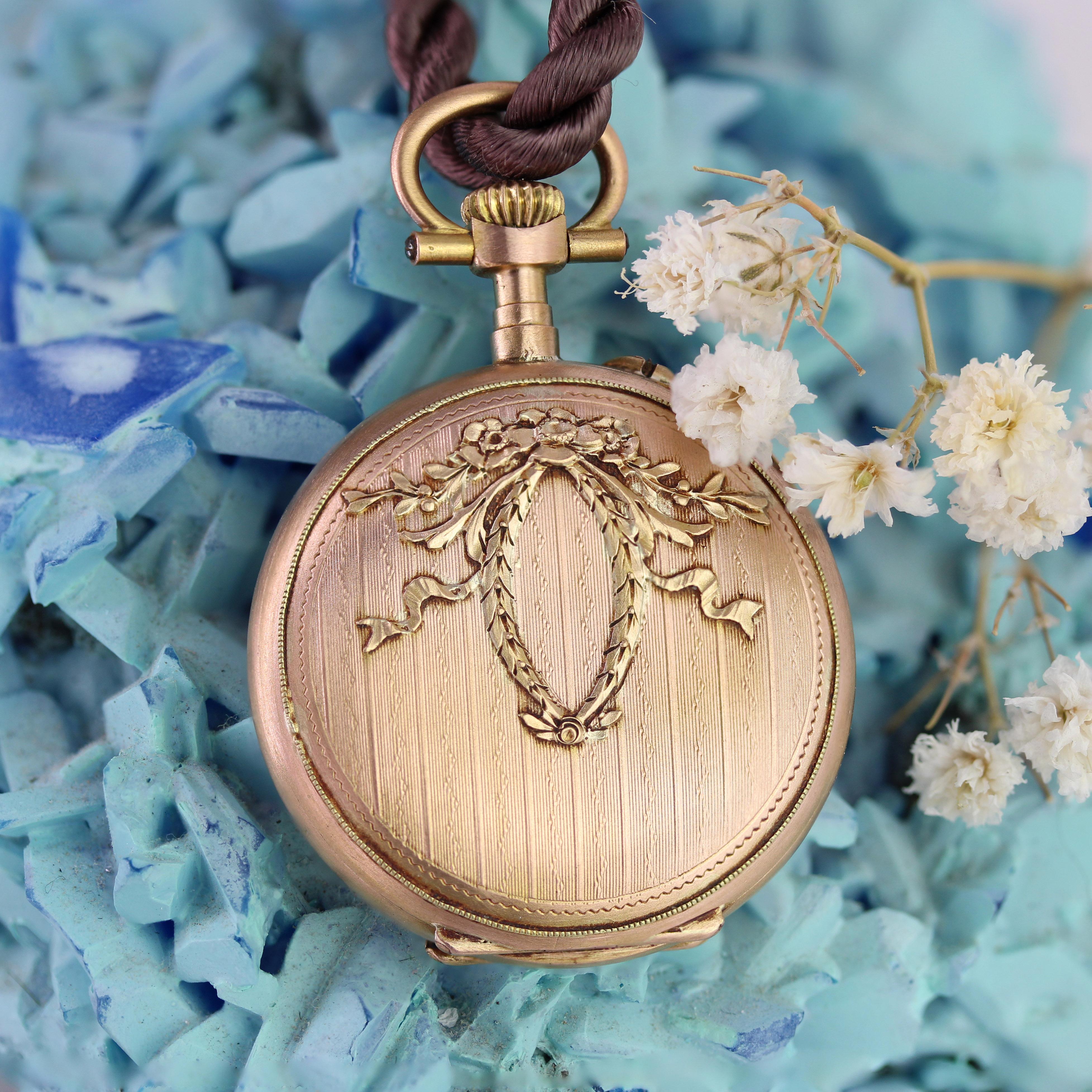 Pendentif montre de poche en or rose 18 carats français du 20e siècle Bon état - En vente à Poitiers, FR