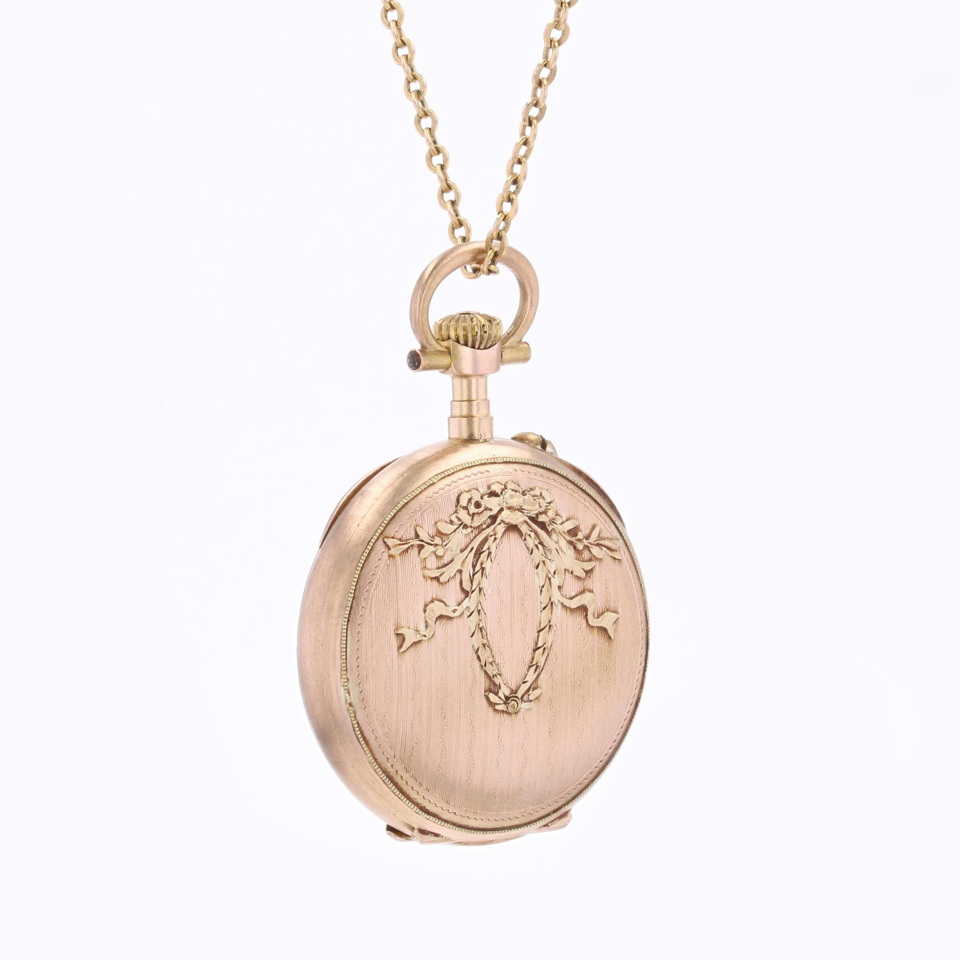 Pendentif montre de poche en or rose 18 carats français du 20e siècle en vente 1
