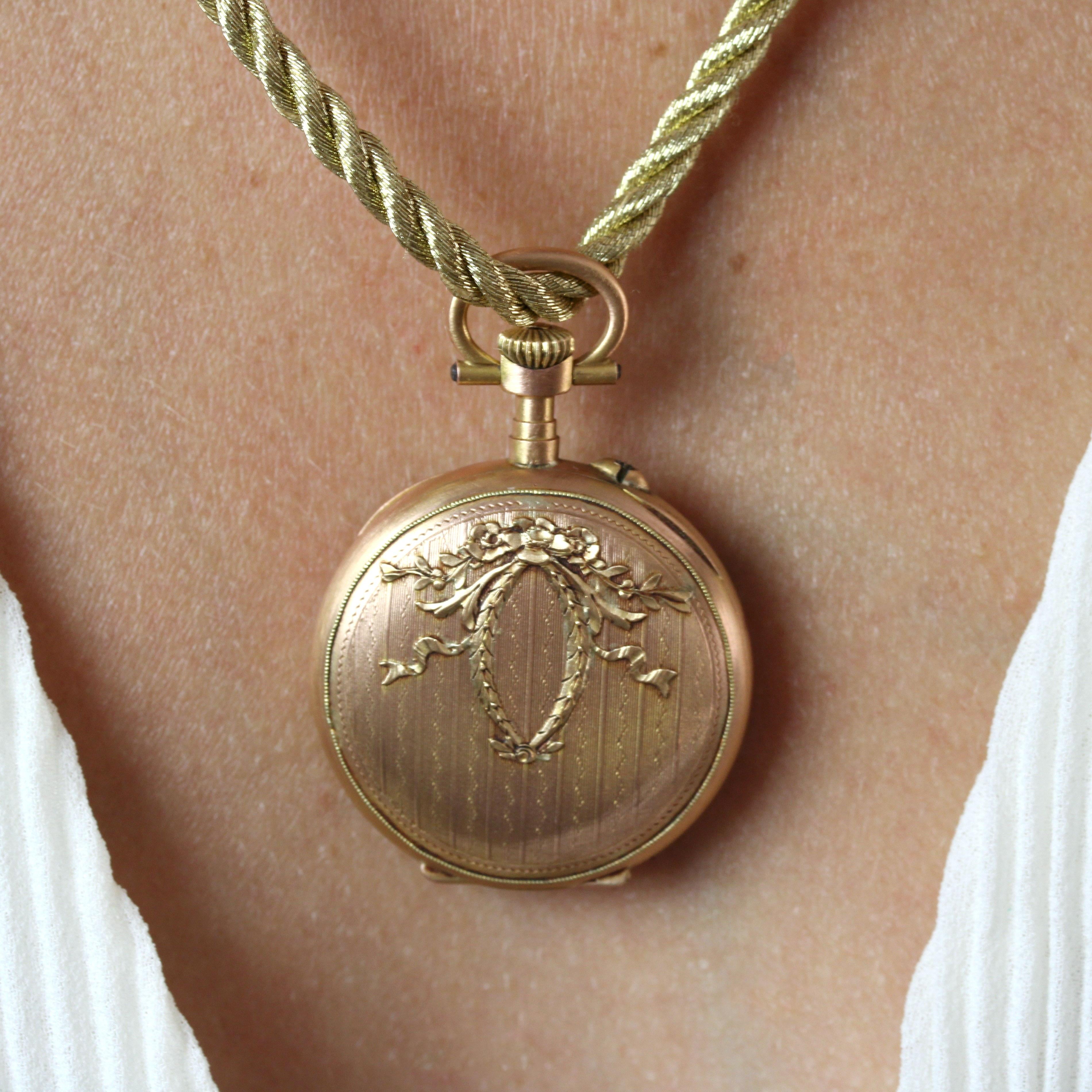Pendentif montre de poche en or rose 18 carats français du 20e siècle en vente 3