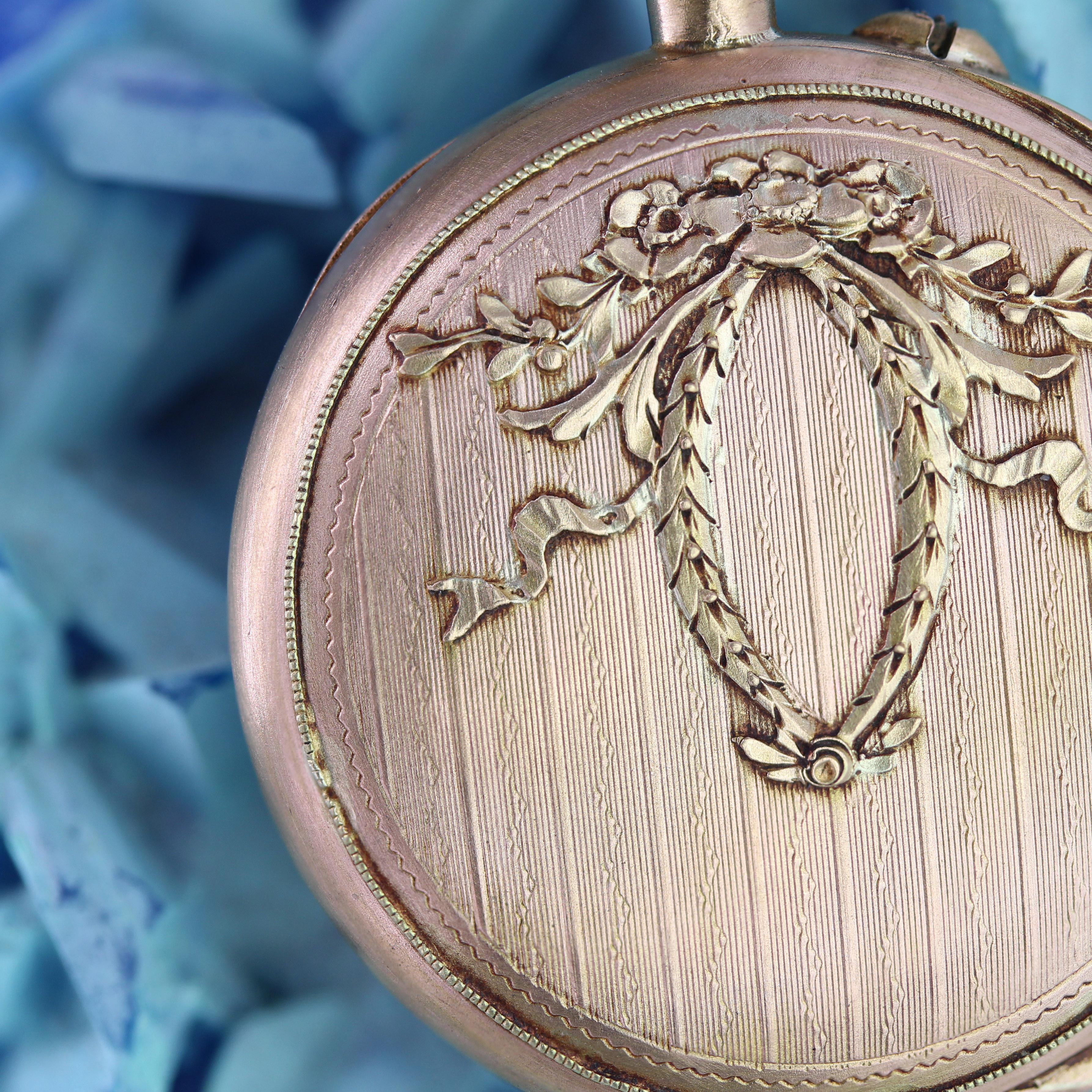Pendentif montre de poche en or rose 18 carats français du 20e siècle en vente 4