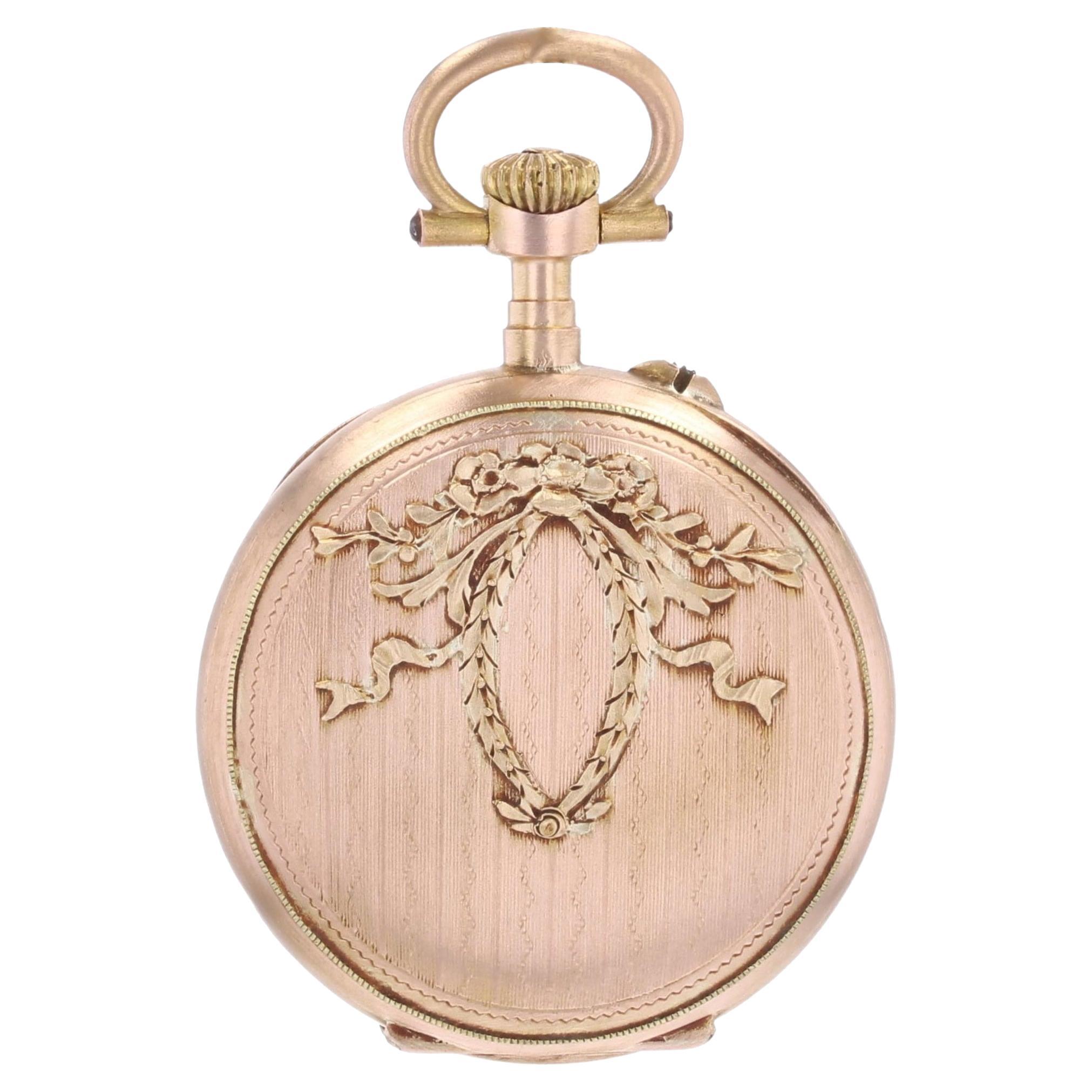 Pendentif montre de poche en or rose 18 carats français du 20e siècle