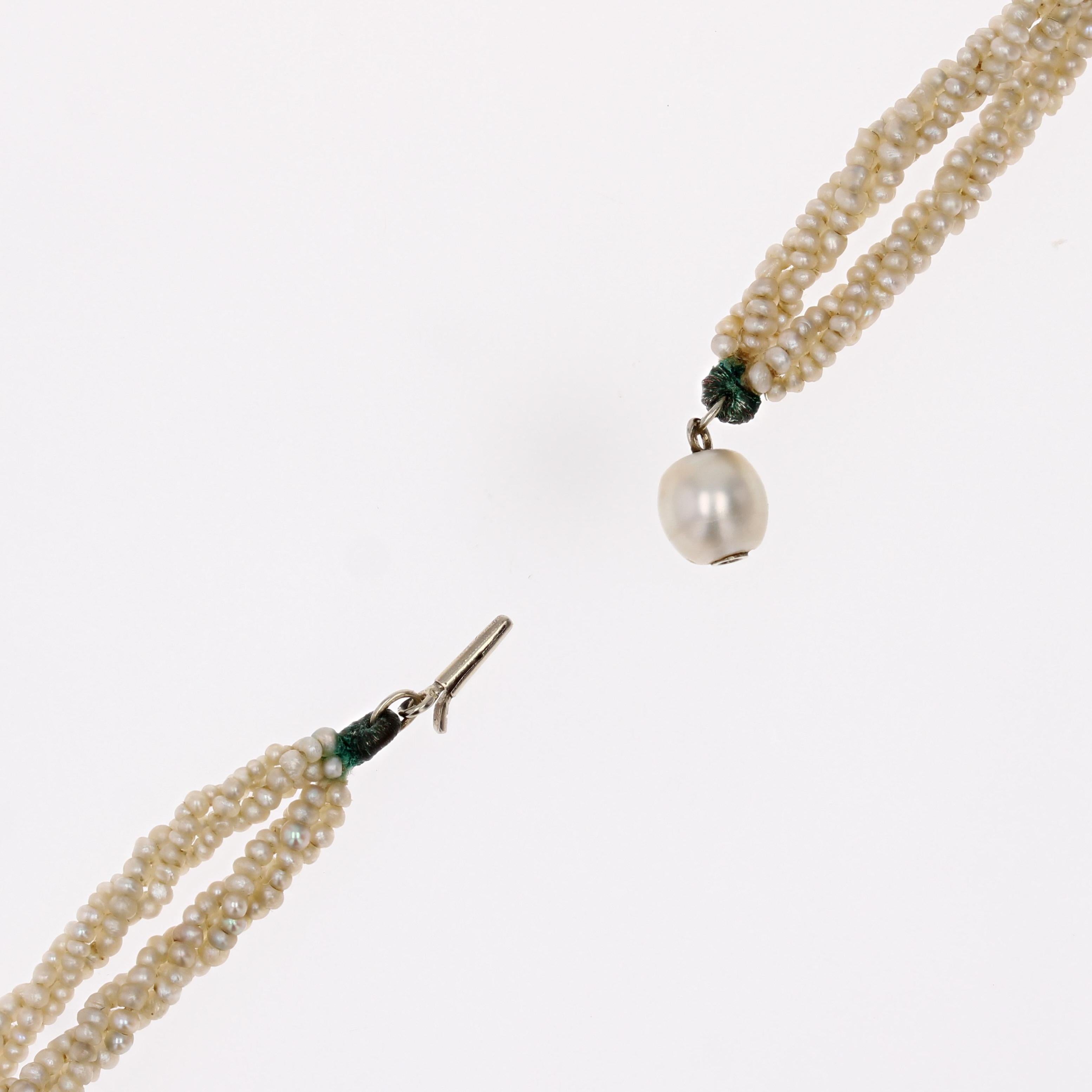 French 20th Century 18 Karat White Gold Fine Pearl Seed Necklace For Sale 8