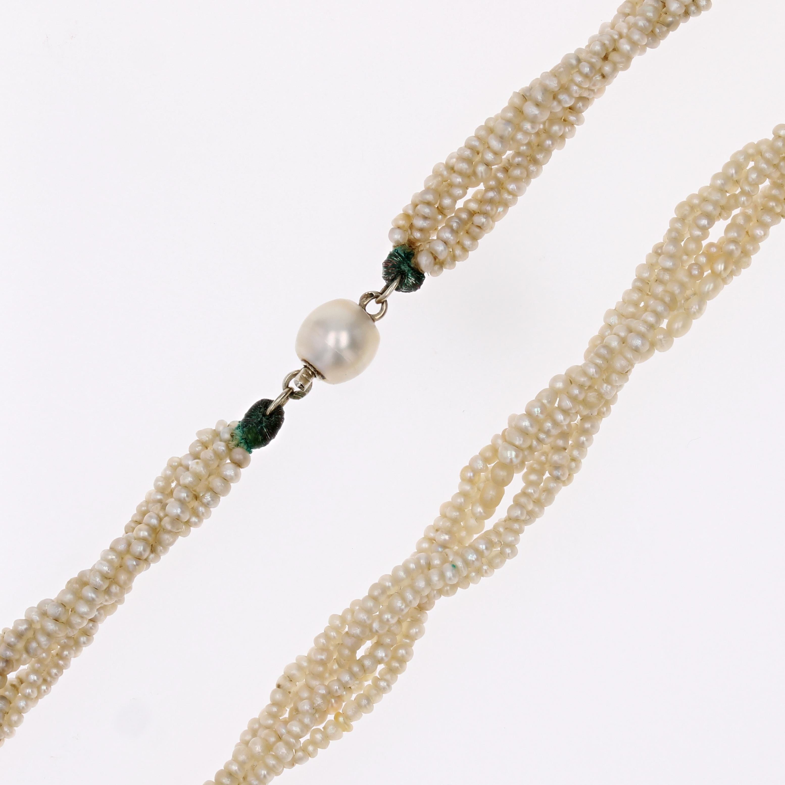French 20th Century 18 Karat White Gold Fine Pearl Seed Necklace For Sale 9