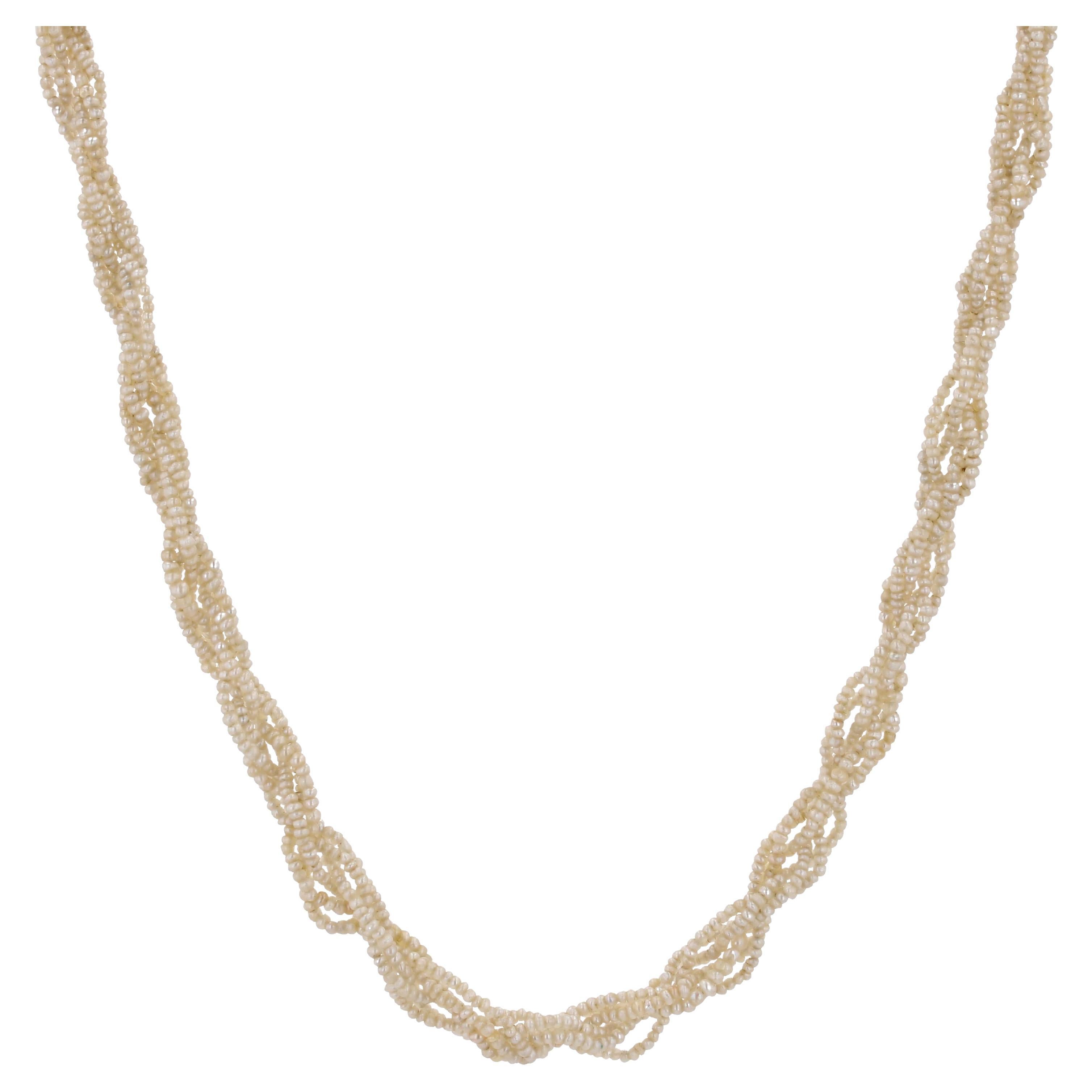 French 20th Century 18 Karat White Gold Fine Pearl Seed Necklace For Sale