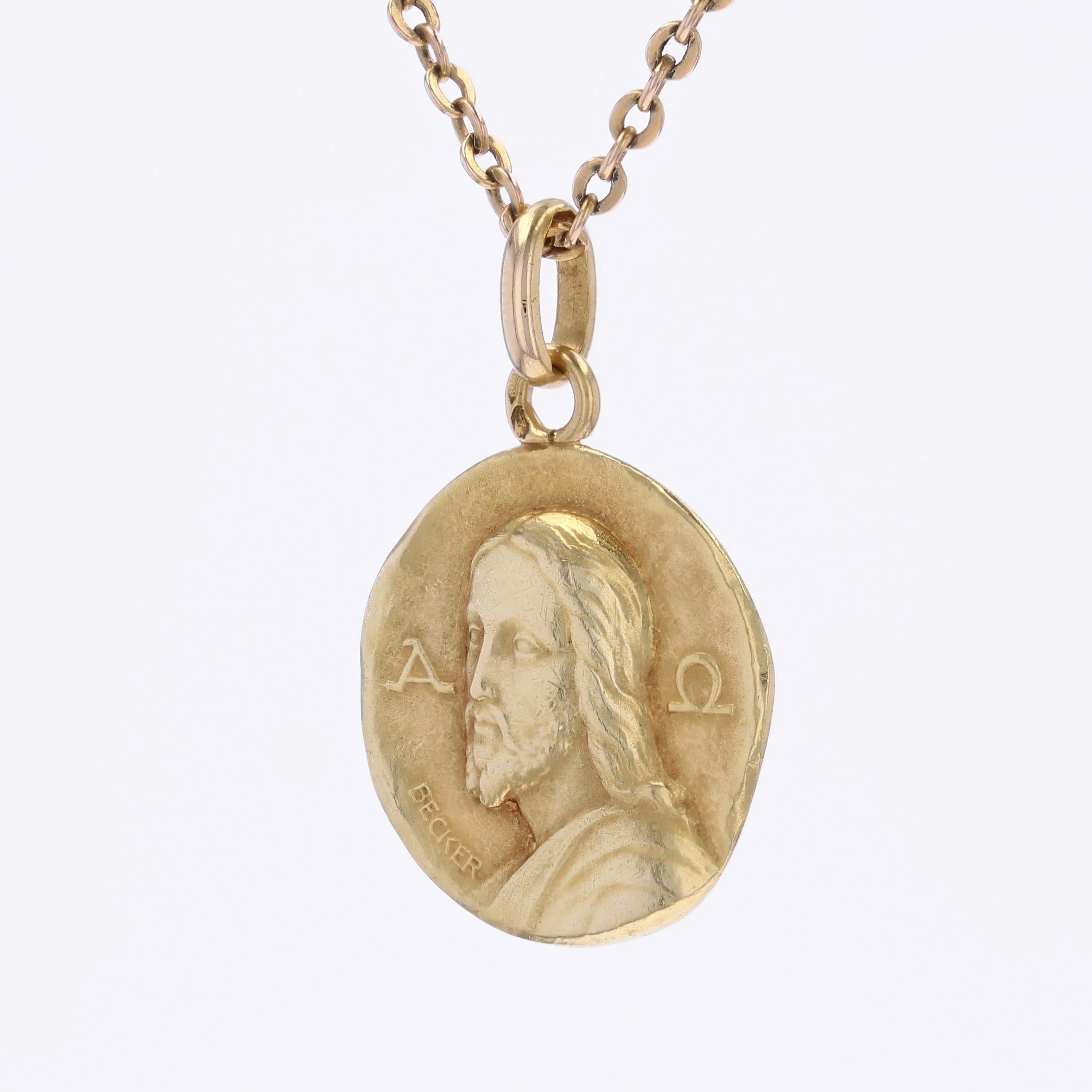 Women's or Men's French 20th Century 18 Karat Yellow Gold Becker Catacomb Christ Medal Pendant For Sale
