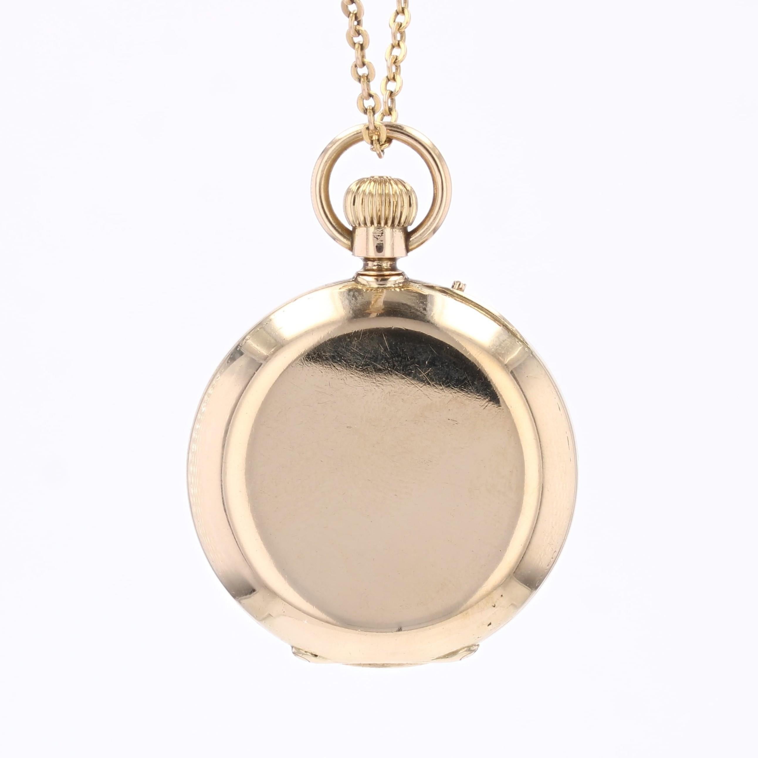 Pendentif montre de poche en or jaune 18 carats et émail bleu du 20e siècle en vente 7