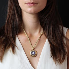 French 20th Century 18 Karat Yellow Gold Blue Enamel Pocket Watch Pendant