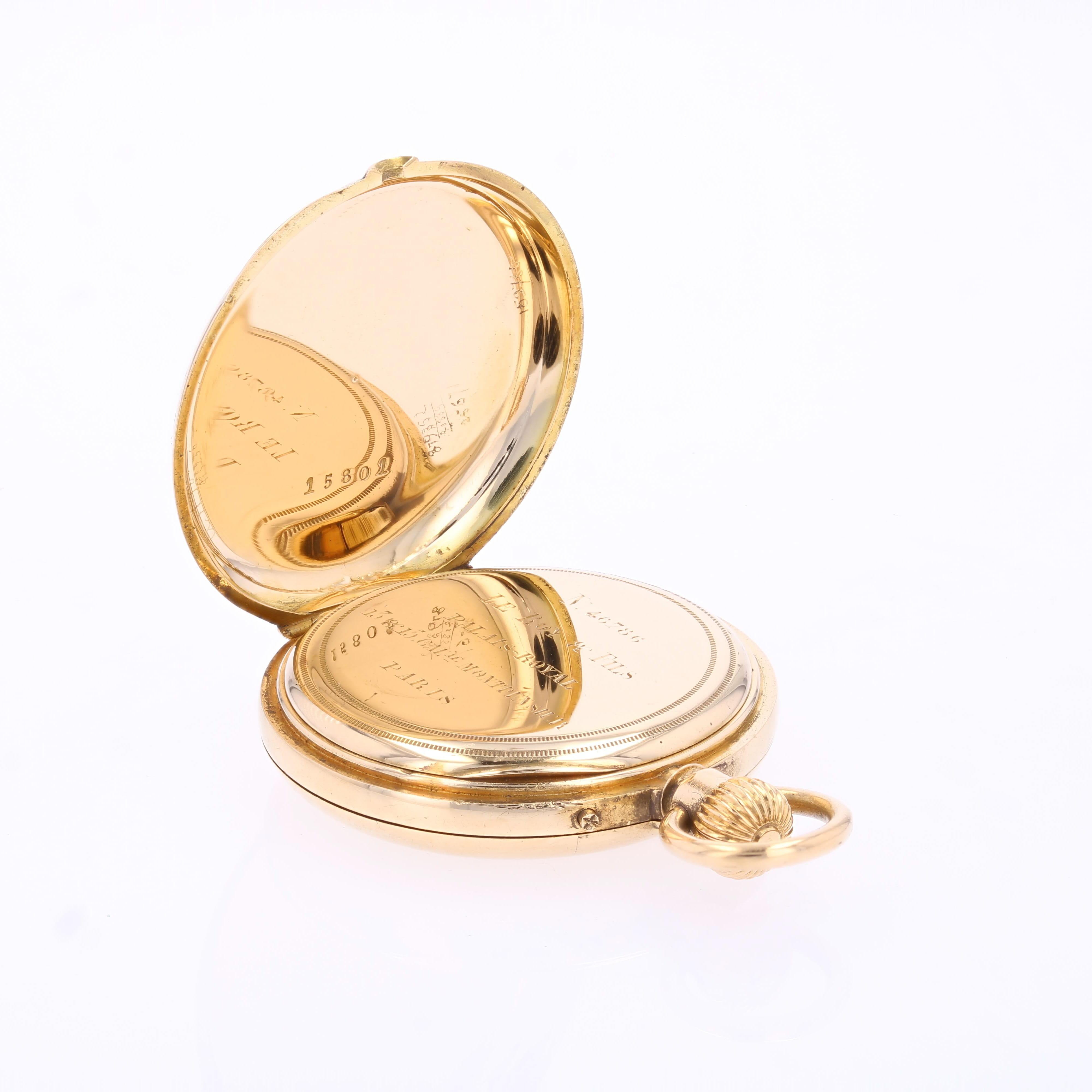 Pendentif montre de poche en or jaune 18 carats et émail bleu du 20e siècle en vente 3