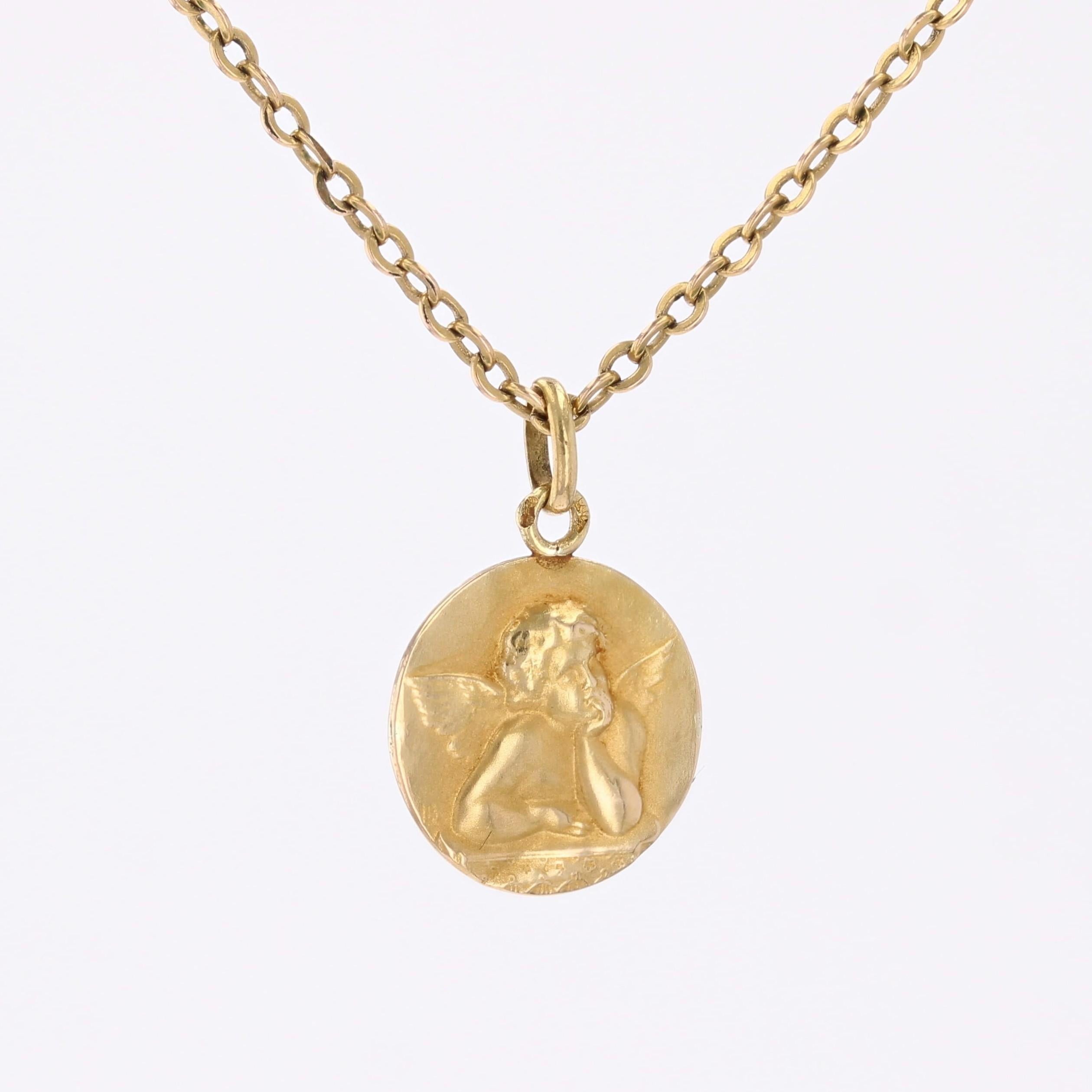 Pendentif médaille chérubin en or jaune 18 carats du 20e siècle français Bon état - En vente à Poitiers, FR