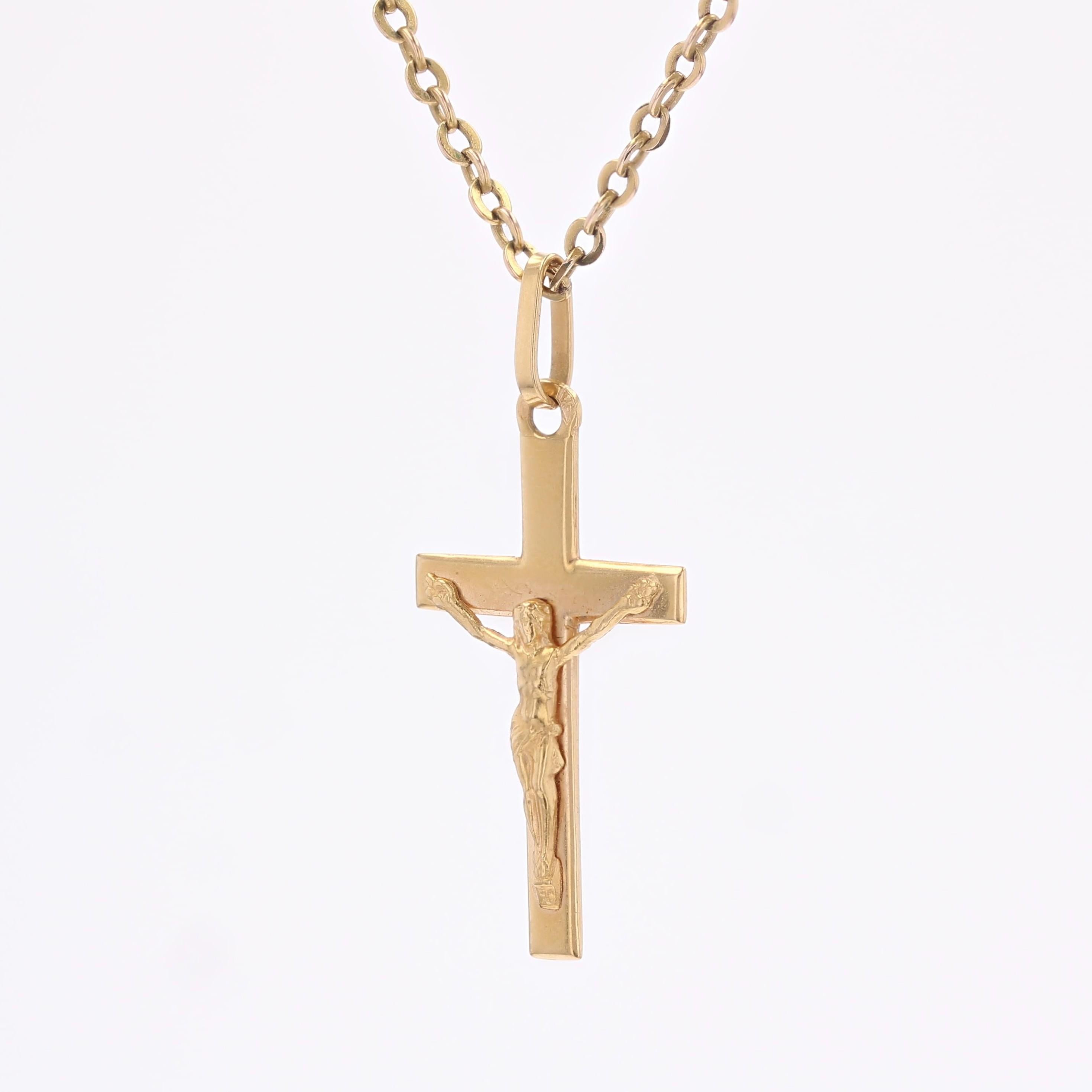 Women's or Men's French 20th Century 18 Karat Yellow Gold Christ Cross Pendant For Sale