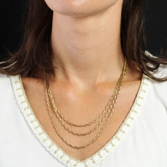 French 20th Century 18 Karat Yellow Gold Cob Mesh Long Necklace