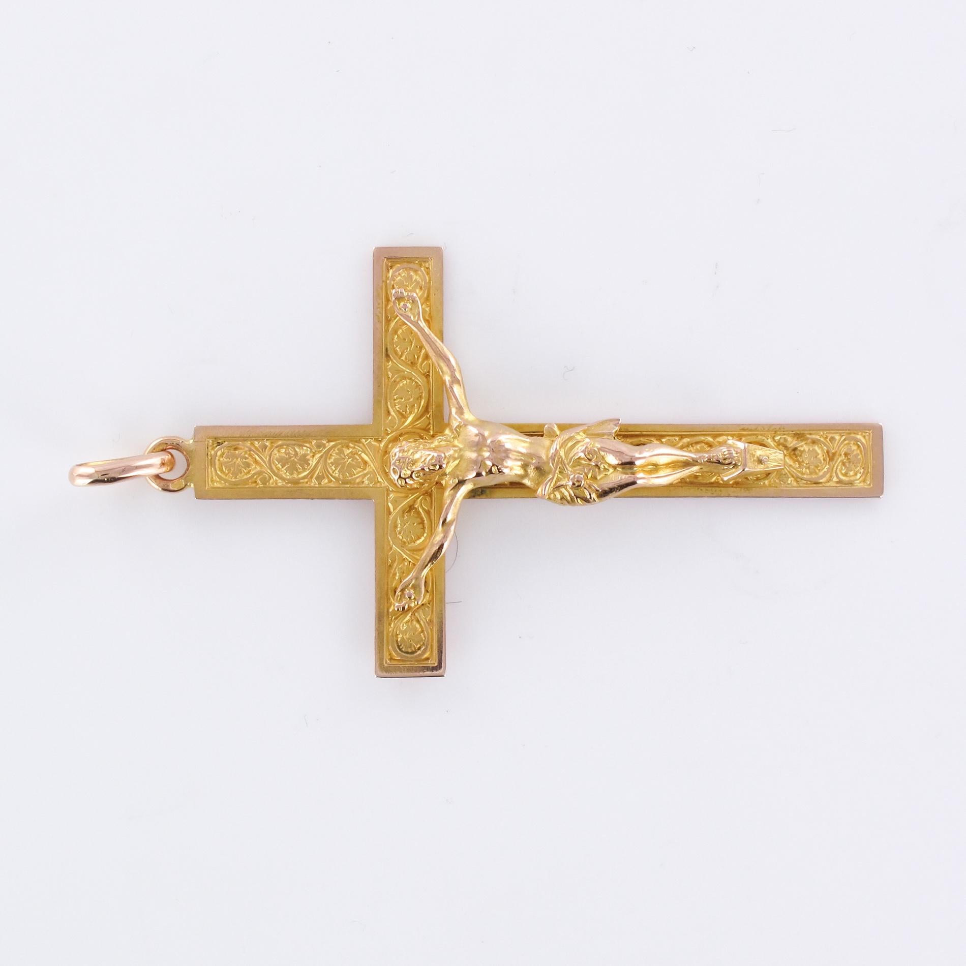 French 20th Century 18 Karat Yellow Gold Cross Pendant 3