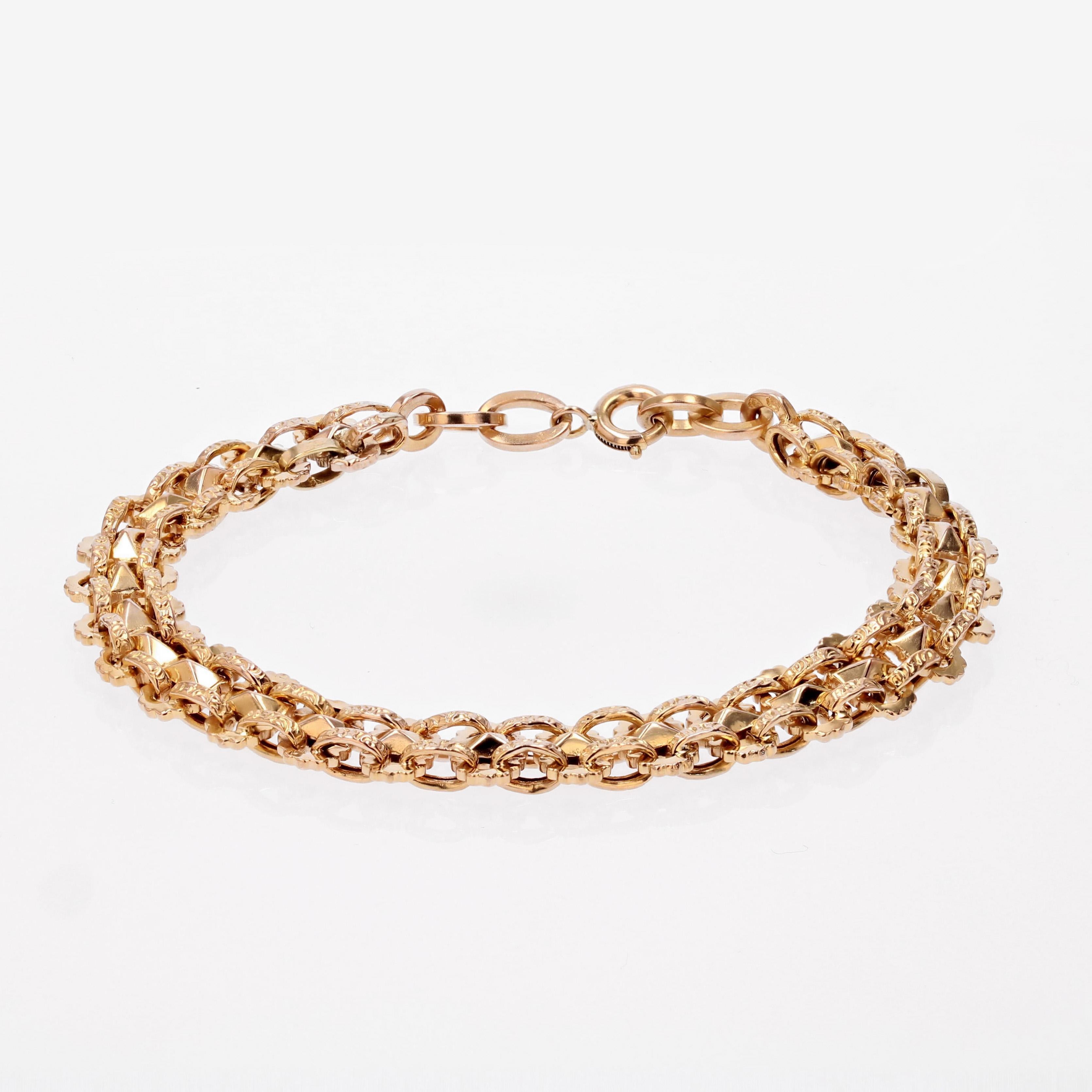 Bracelet français du 20ème siècle à double rangée d'or jaune 18 carats Bon état - En vente à Poitiers, FR