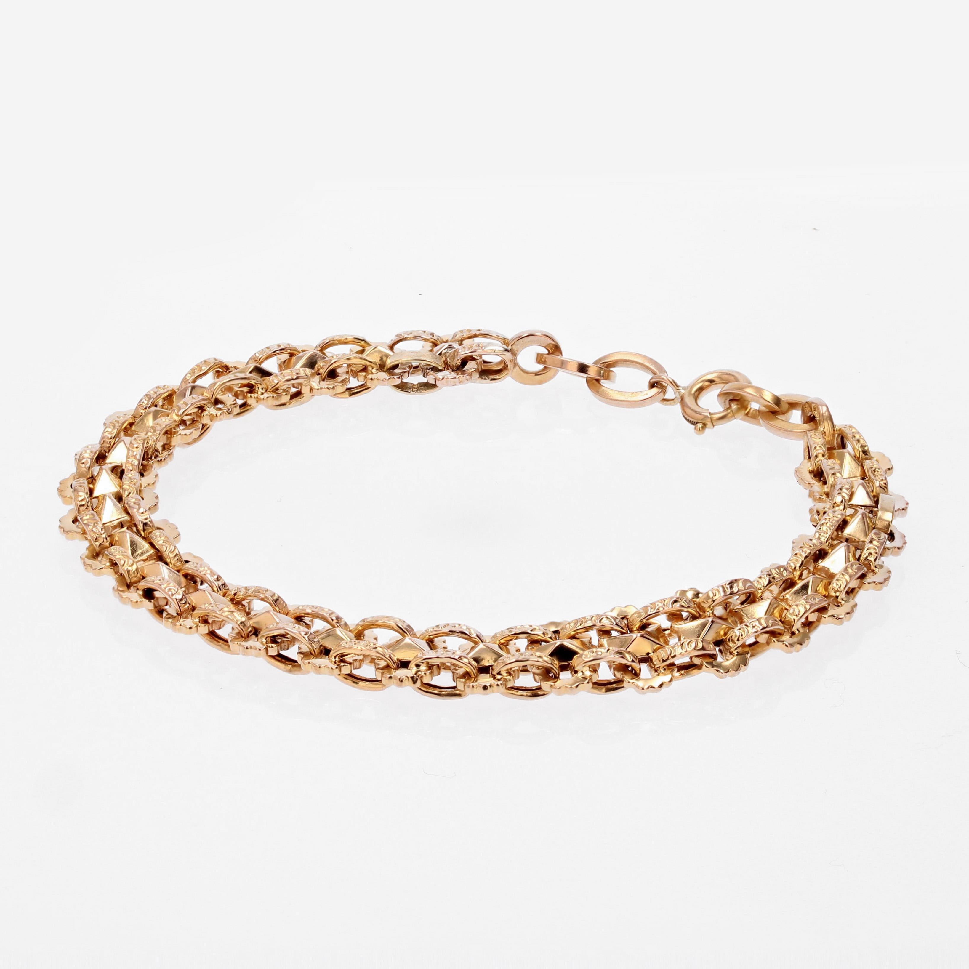 Bracelet français du 20ème siècle à double rangée d'or jaune 18 carats Pour femmes en vente
